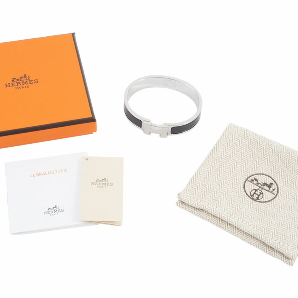 Hermes Enamel Bracelet Click H Bangle H700001 FP01PM Metal Black Silver Women's HERMES — New - Store Return