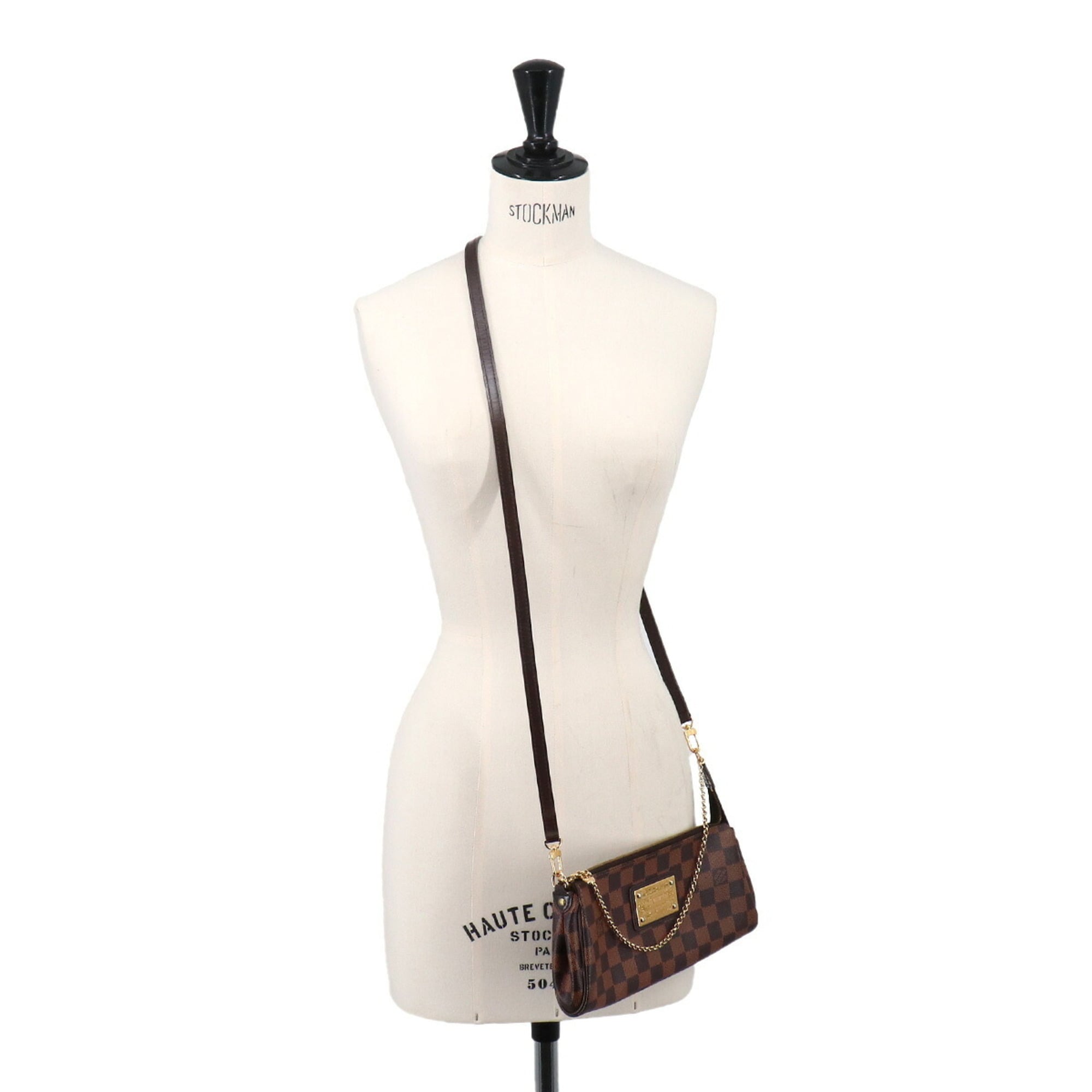 Louis Vuitton Damier Eva 2-way Hand/Shoulder Handbag, Ebene N52213, Gold Hardware — Like New