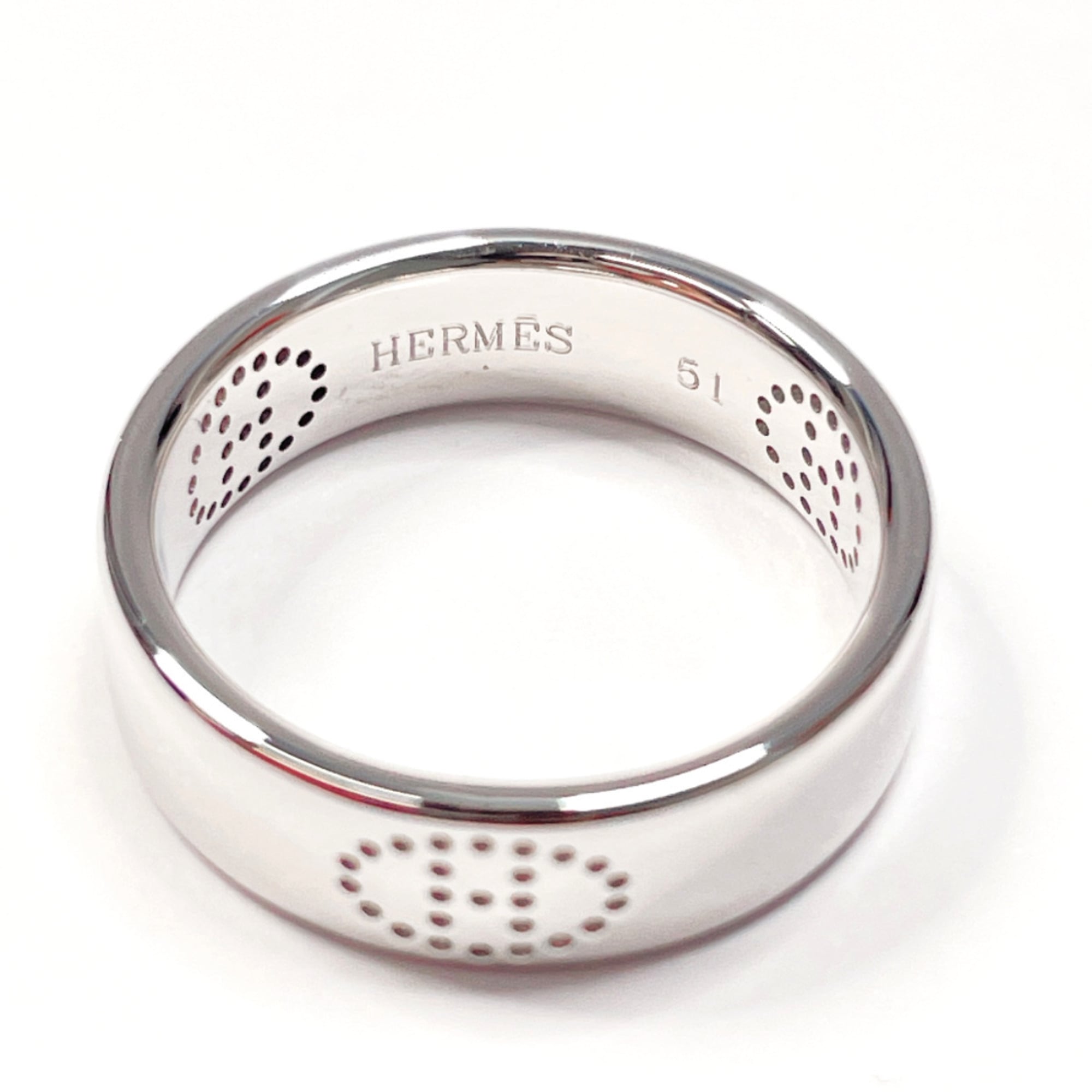 HERMES Eclipse Ruban Ring, 18K White Gold, 10.5cm Silver, Women's — Like New