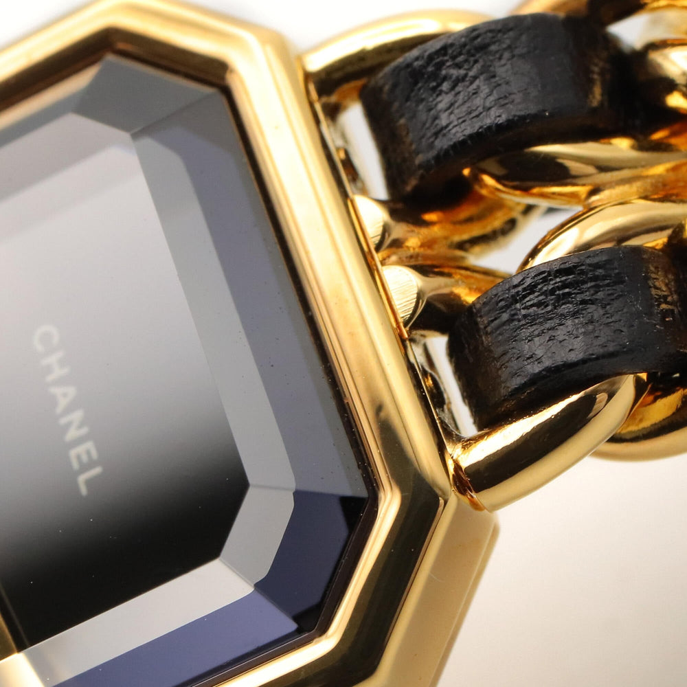 Chanel CHANEL Première M Wristwatch, Gold Plated (GP), Leather Strap, Women's, Black, H0001 — Very Good