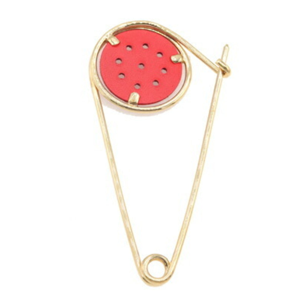 LOEWE Meccano Small Pin Brooch in Red Gold Leather and Metal for Women — Like New