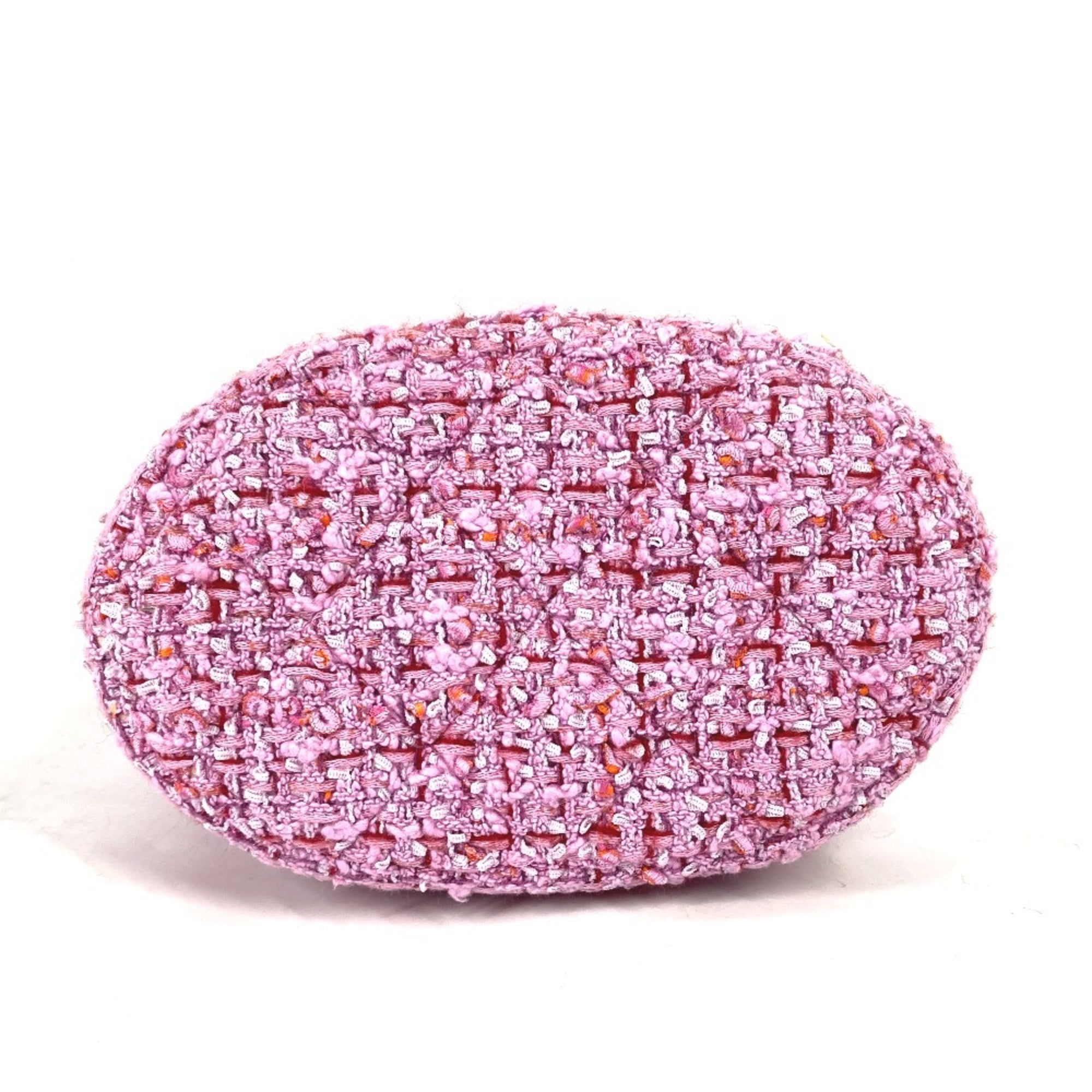 CHANEL 2022SS CC Coco Mark Chain Bucket-Shaped Pochette, 2-Way Handbag/Shoulder Bag, Tweed, Women's, Pink — Like New