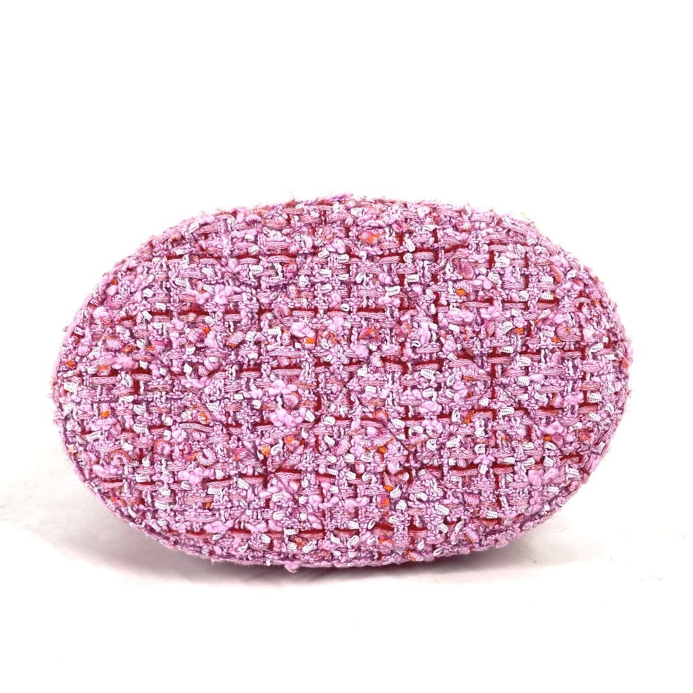 CHANEL 2022SS CC Coco Mark Chain Bucket-Shaped Pochette, 2-Way Handbag/Shoulder Bag, Tweed, Women's, Pink — Like New