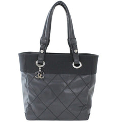 CHANEL Paris Biarritz Tote PM Black PVC Nylon Leather Bag Coco Mark A34208 T6222 — Like New