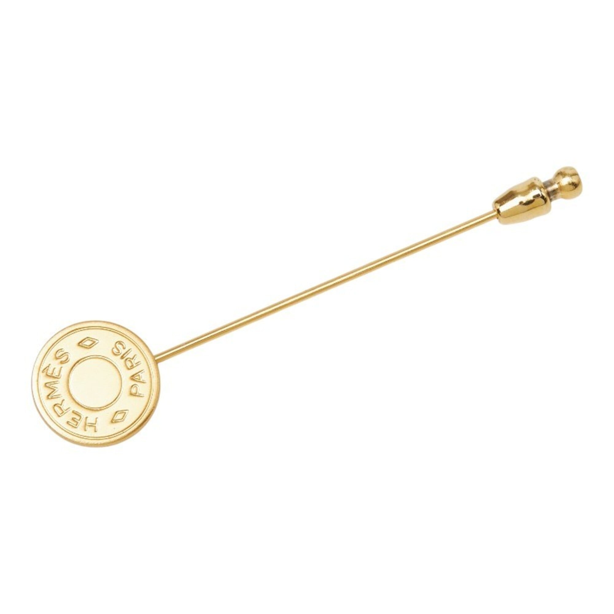 Hermes Sellier Pin Brooch, Gold Plated, Women's — Like New