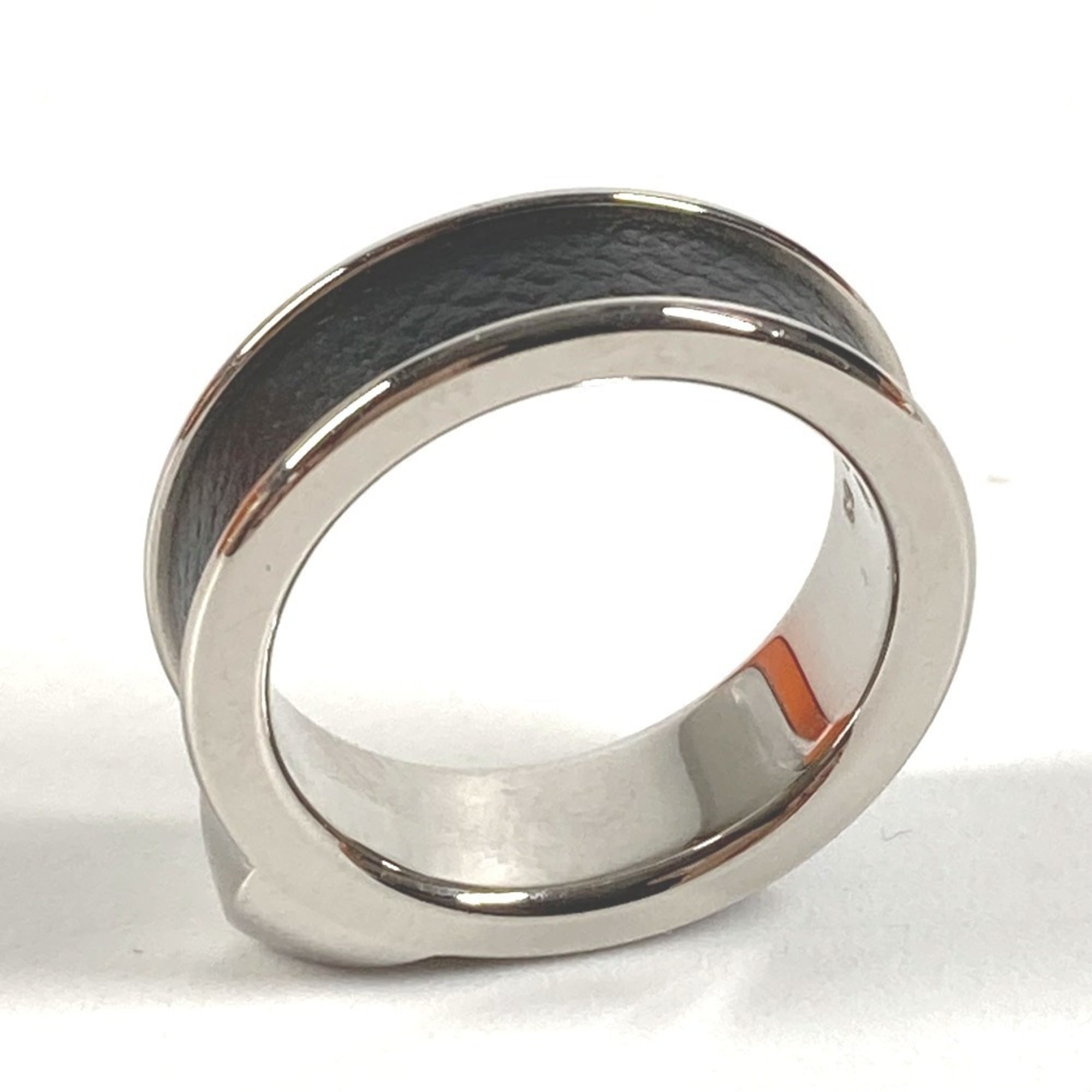HERMES Hermes Athens Accessory Ring - Metal Leather Women's Black Size 1 — Like New