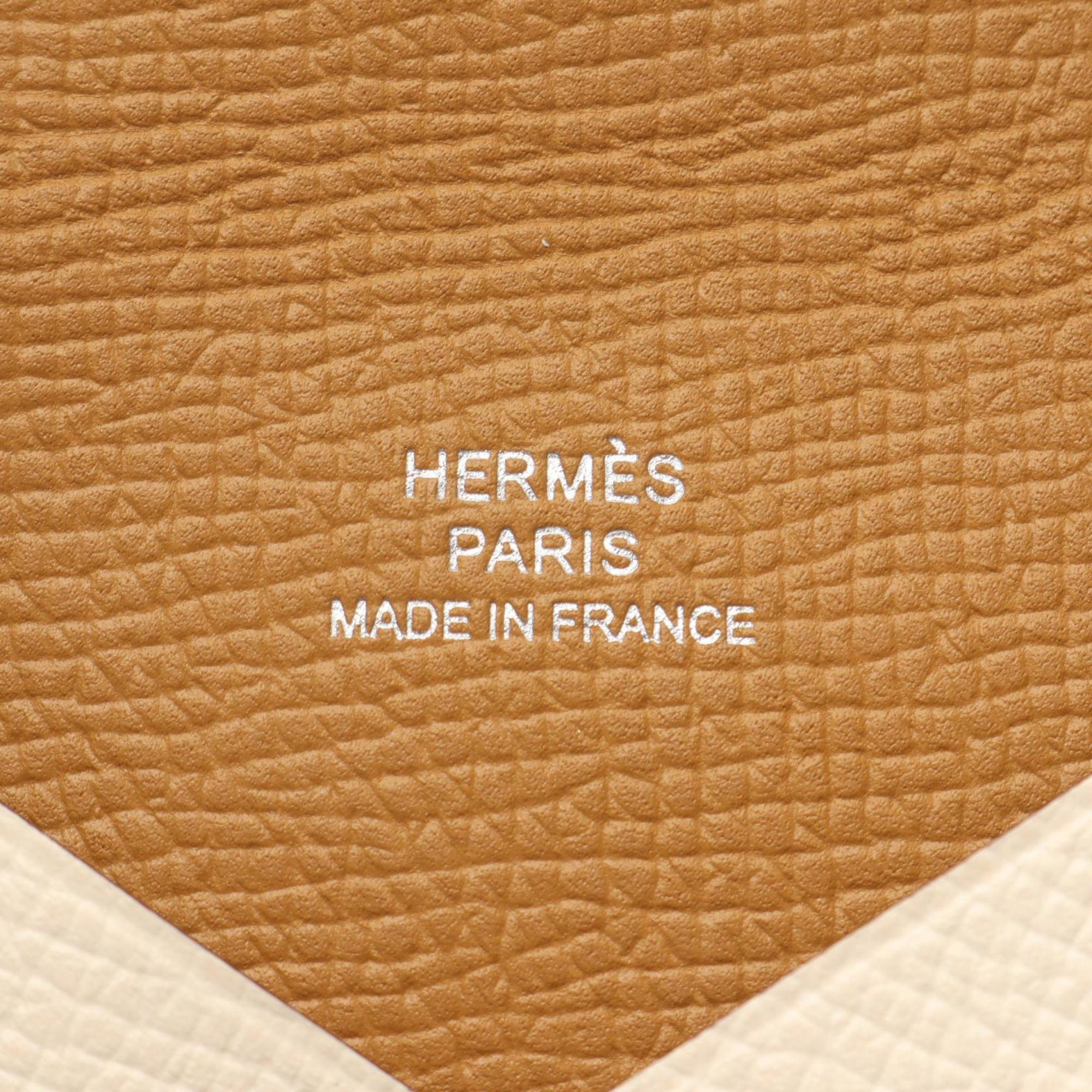 Hermes Hermès Calvi Verso Nata Sesame Wallet with Coin Purse, Epsom Leather, Women's, Ivory and Brown