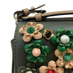 FENDI Fendi Applique Stud Flowerland Micro Double Bucket Chain Shoulder Bag Khaki Women's — Like New