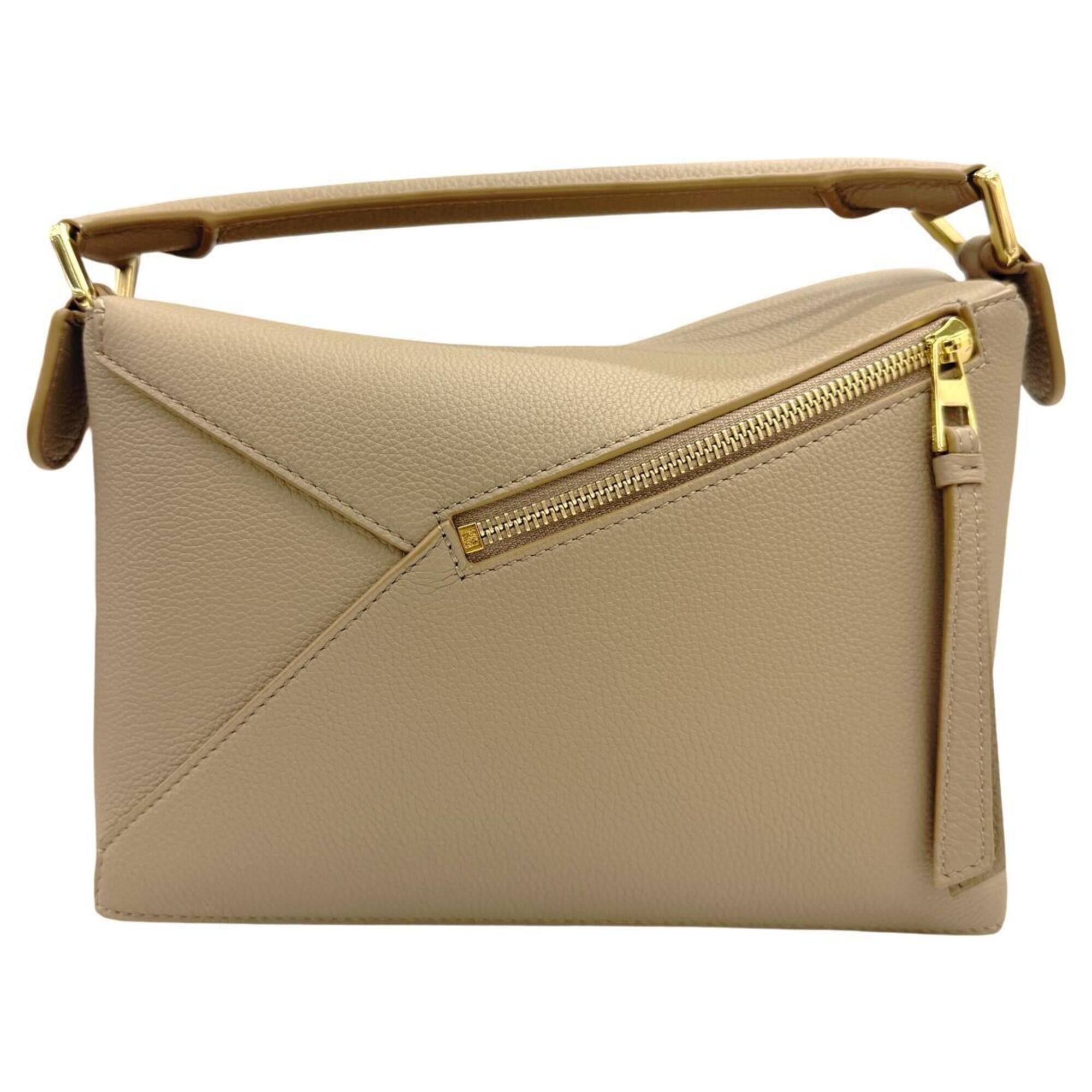 LOEWE Puzzle Edge Small A510P60X30 Sand Calfskin Shoulder Bag Handbag Gold Hardware Women's — Like New