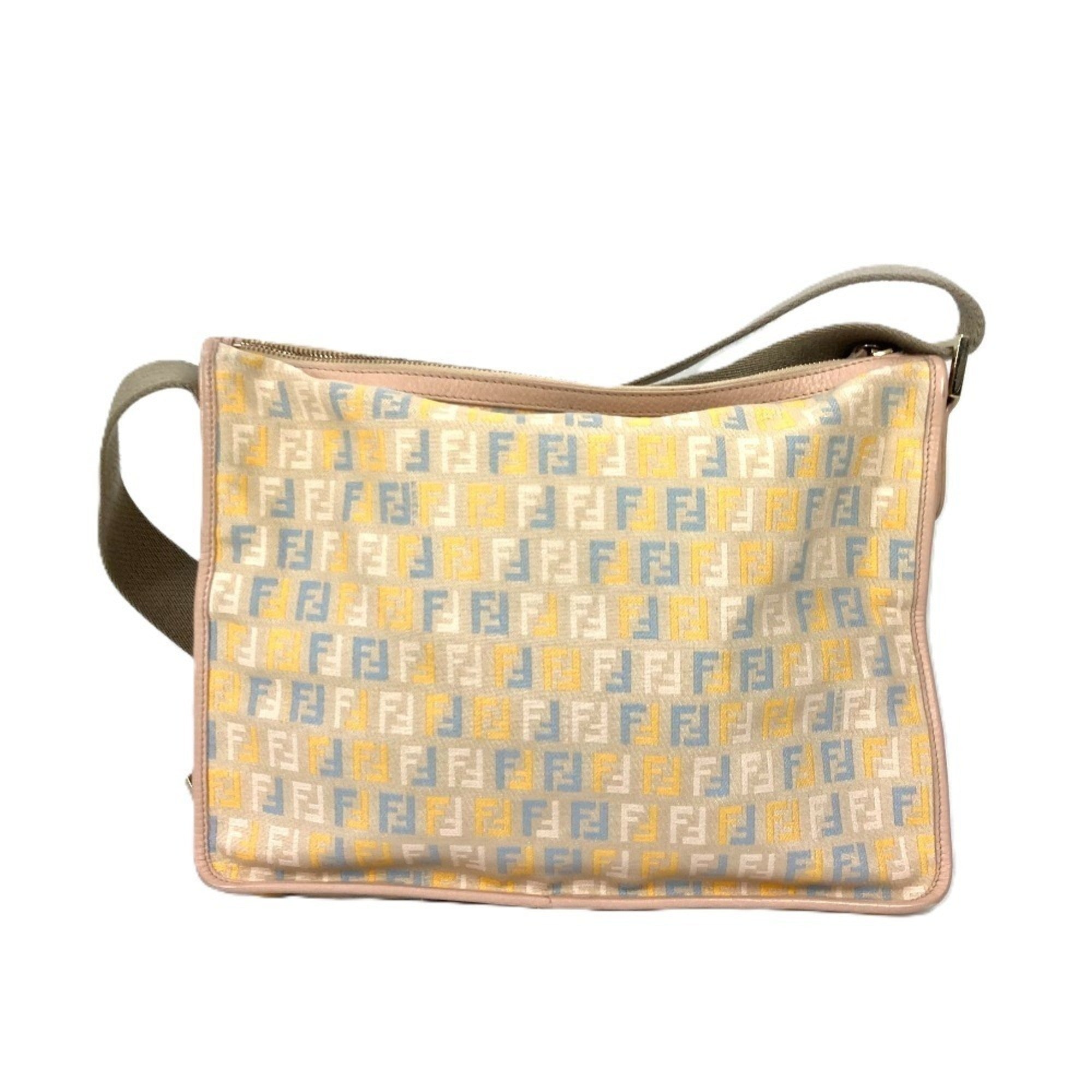 FENDI ZUCCA Logo Crossbody Bag with Charm Shoulder Leather Canvas Men Women Multicolor