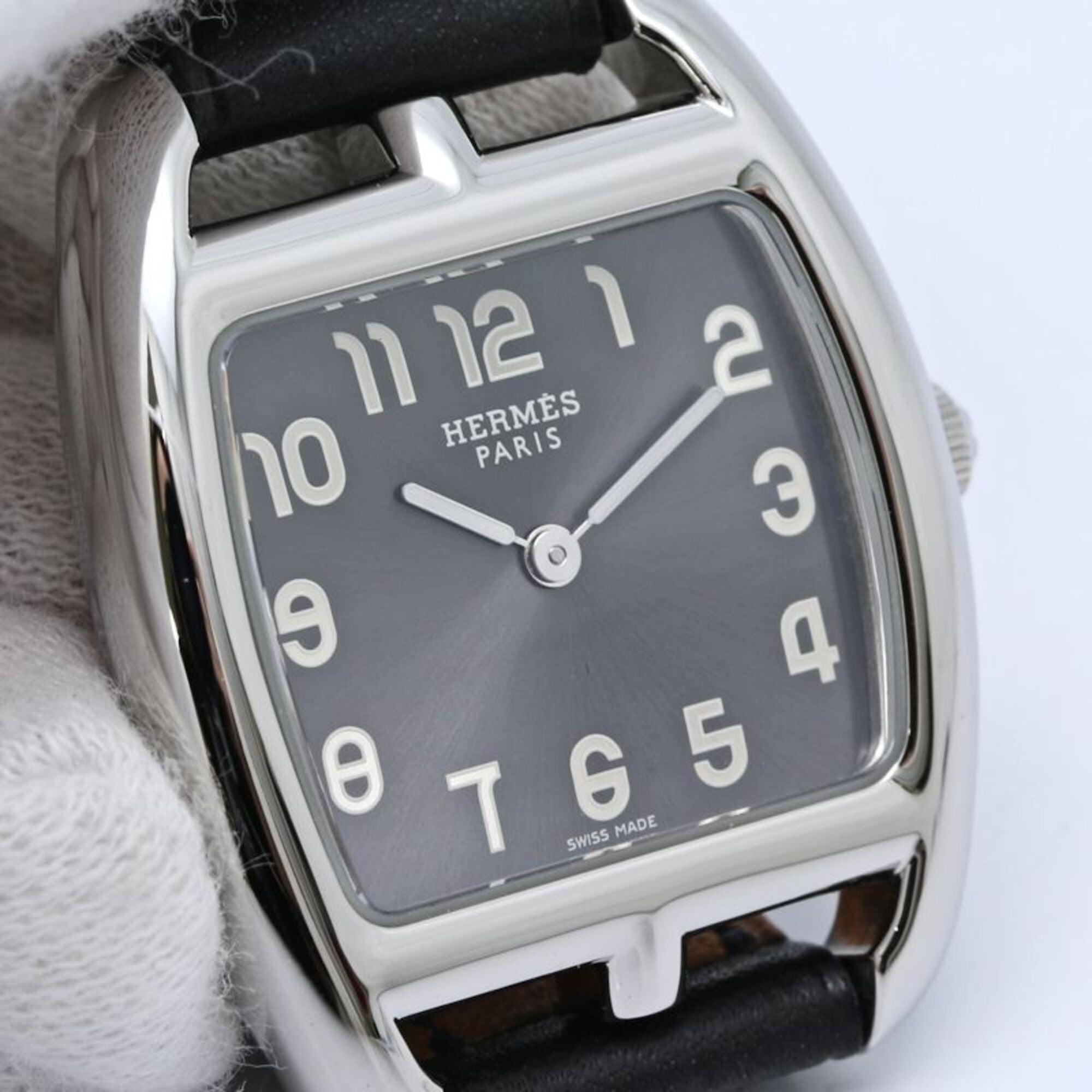 HERMES Cape Cod Tonneau CT1.210.230 VBN 034326WW00 Women's Watch Stainless Steel x Cowhide Leather 40560 — Like New