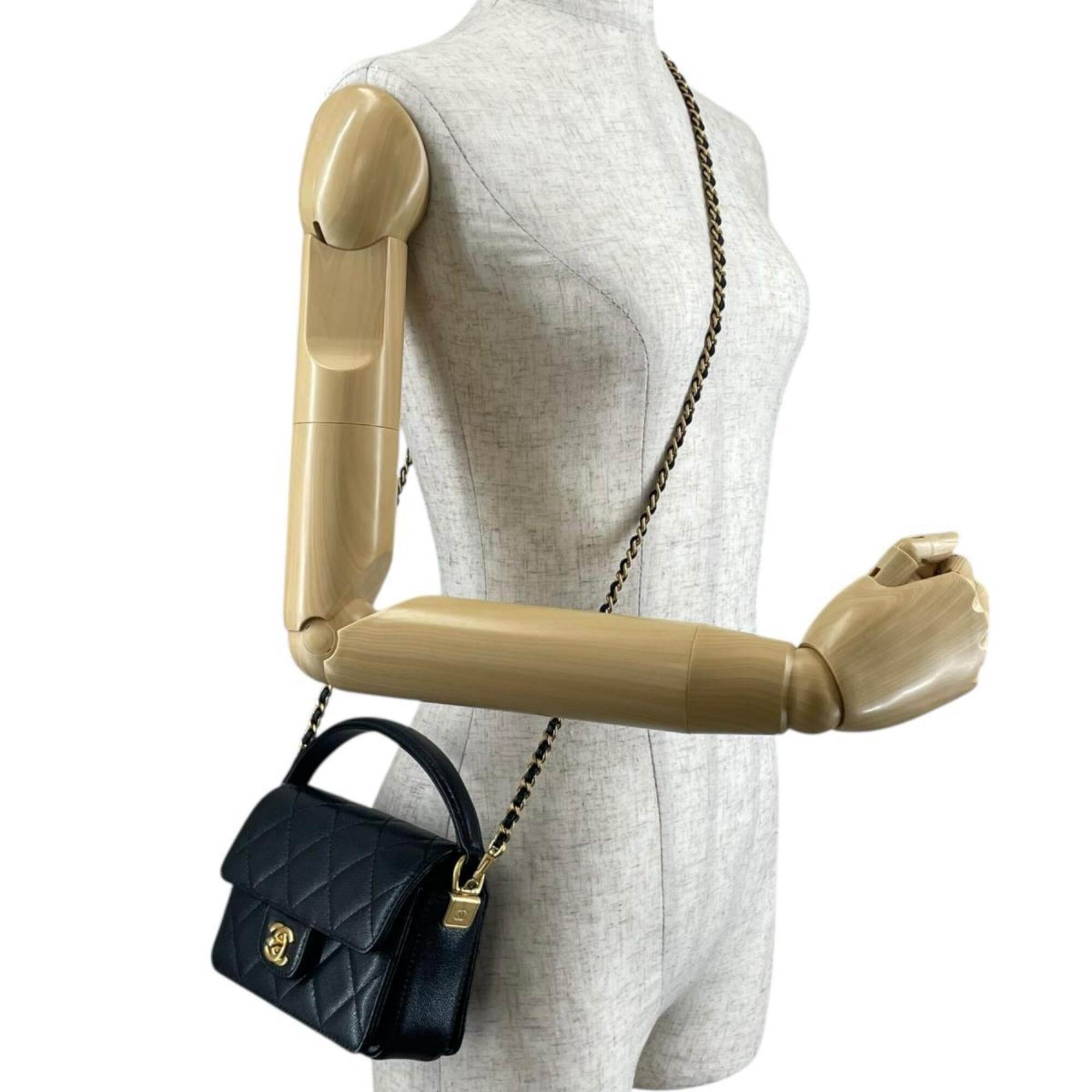 Chanel CHANEL Handbag Flap Bag Caviar Skin Matelassé Handle Mini Leather AS5164 Black — Like New