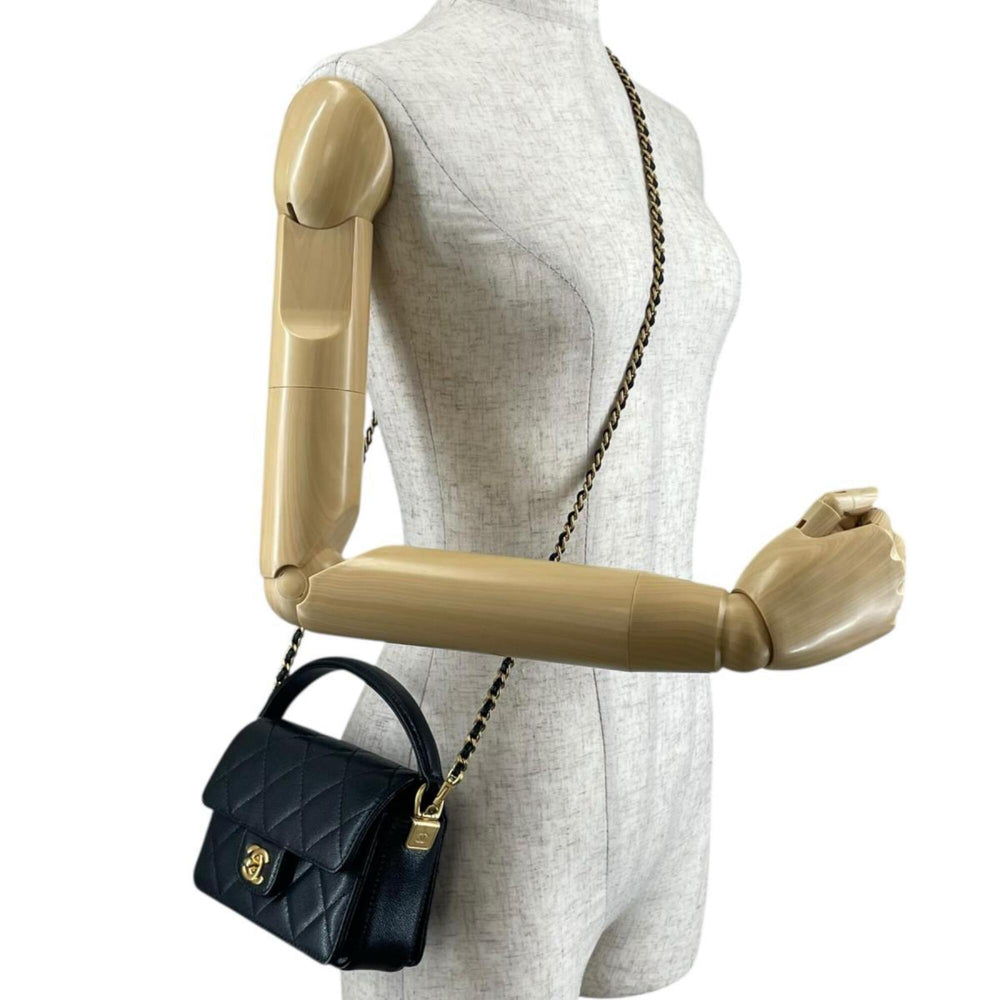 Chanel CHANEL Handbag Flap Bag Caviar Skin Matelassé Handle Mini Leather AS5164 Black — Like New