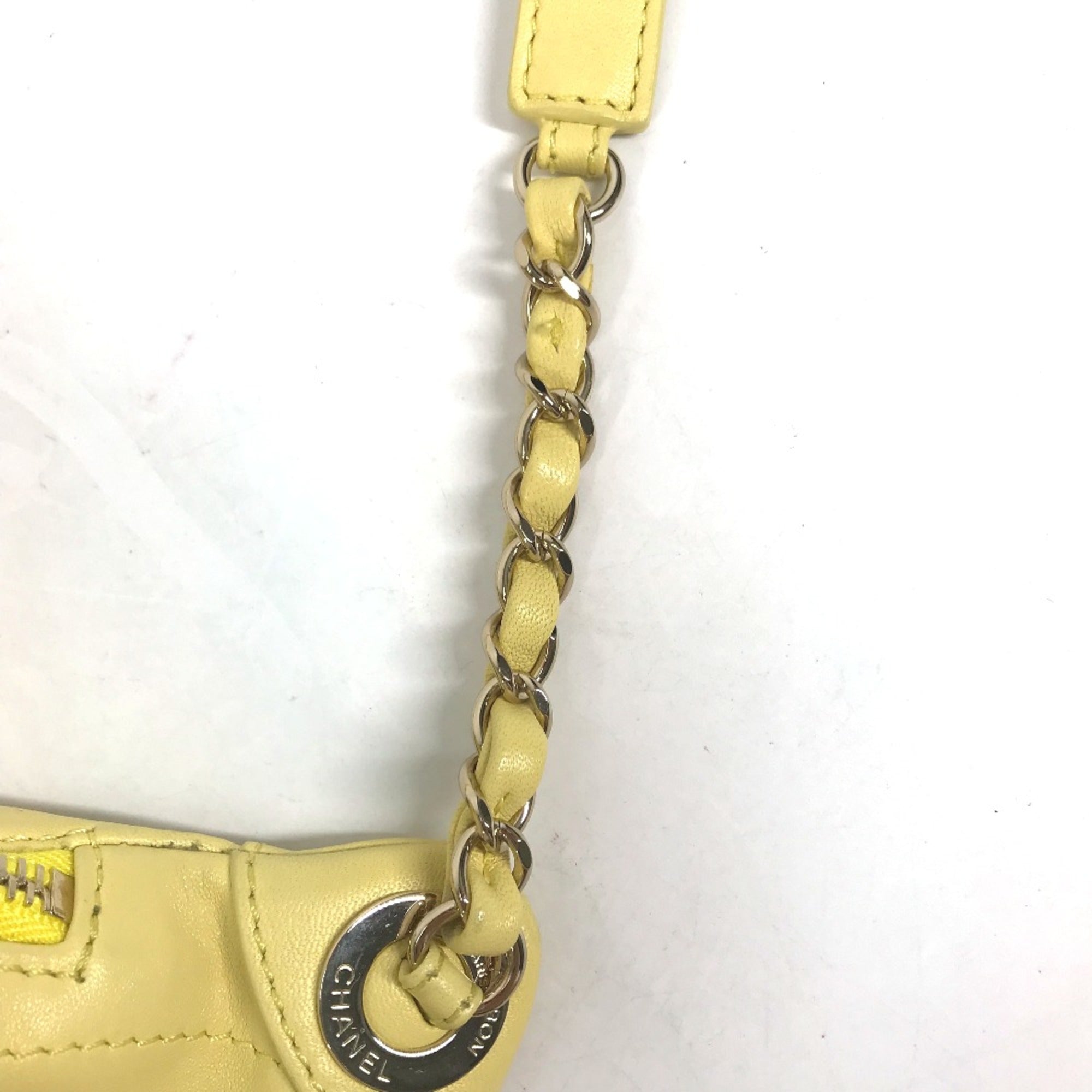 Chanel A57832 Chain Belt Bag Waist Pouch Bag Cross Quilted Matelasse body bag yellow GoldHardware — Like New