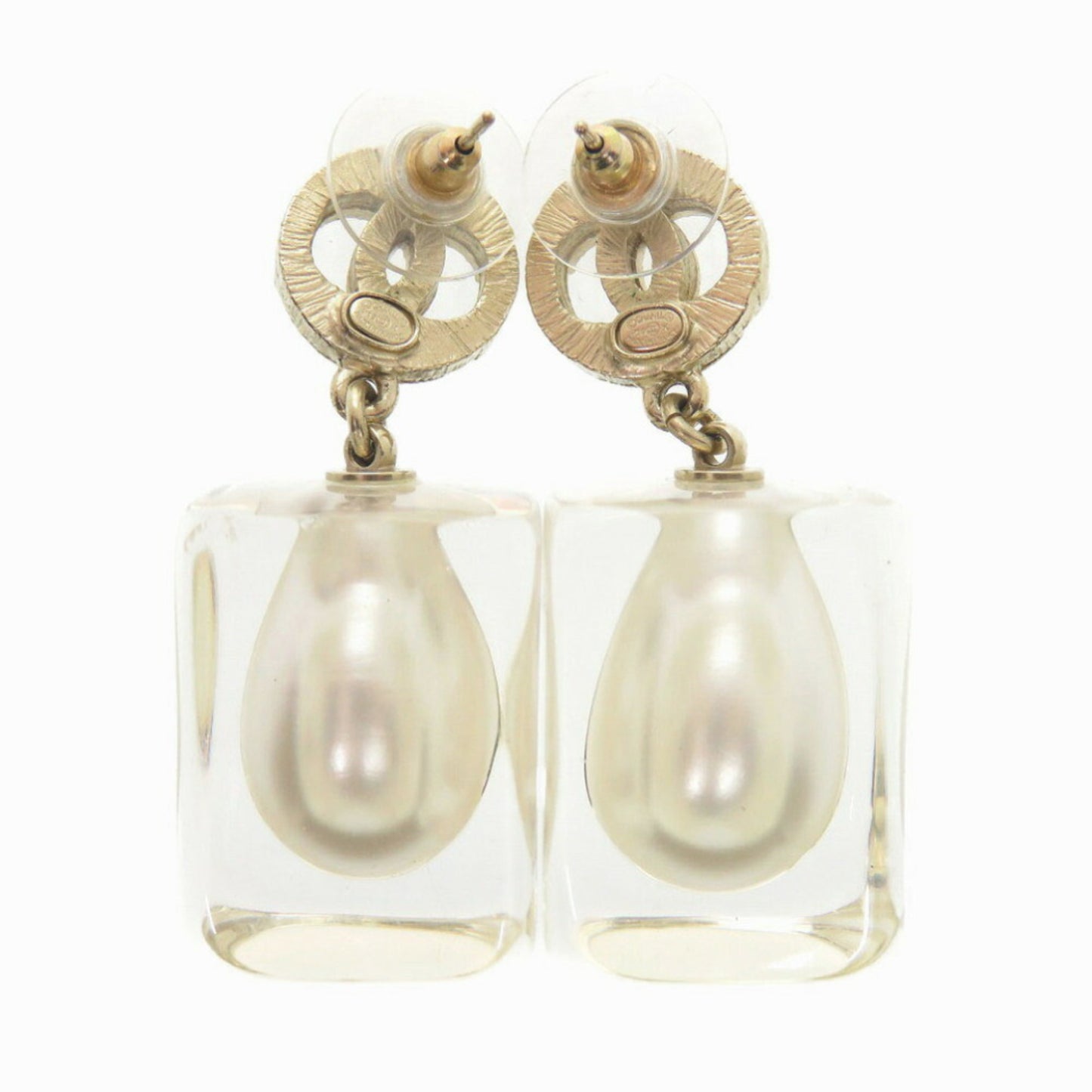 Chanel Coco Mark Faux Pearl Plastic Stone Gold Earrings 0563CHANEL