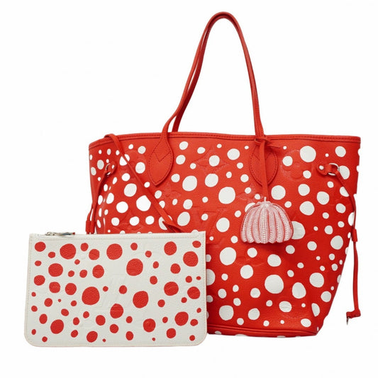 Louis Vuitton Tote Bag Monogram Empreinte Neverfull MM in collaboration with Yayoi Kusama, M46422, Rouge Bron, Women's