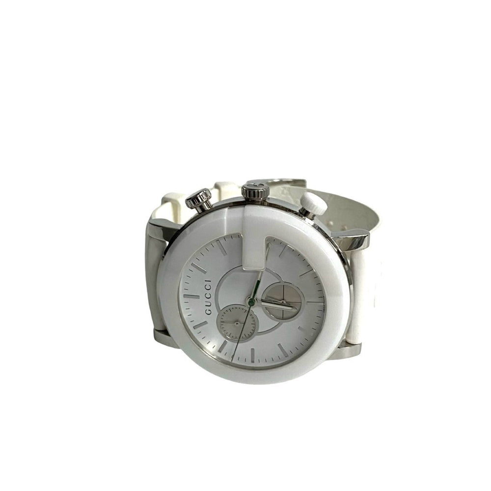GUCCI G Chrono Quartz Stainless Steel Watch for Men, White and Silver, 29963 — Good
