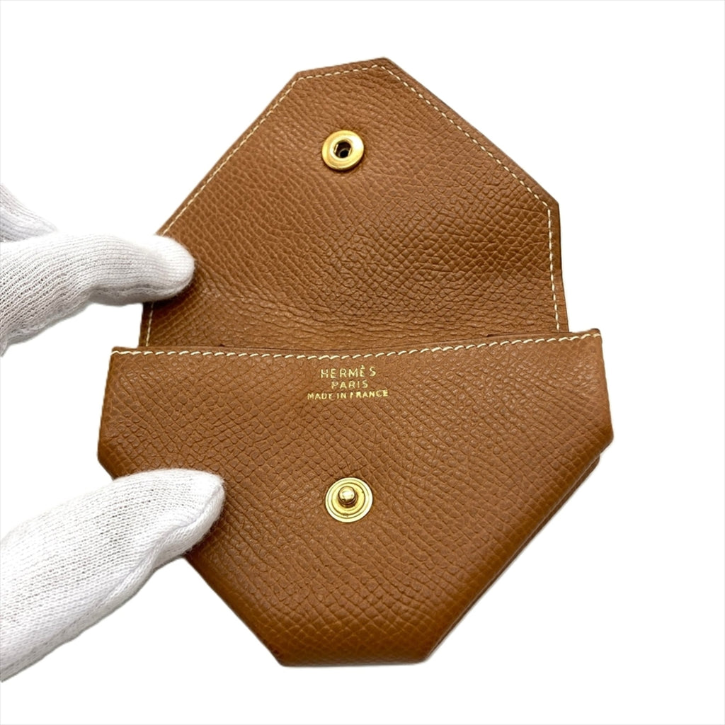 Hermes Hermès Levain Quatre Wallet/Coin Case, Couchvel, 〇T Stamp, Gold