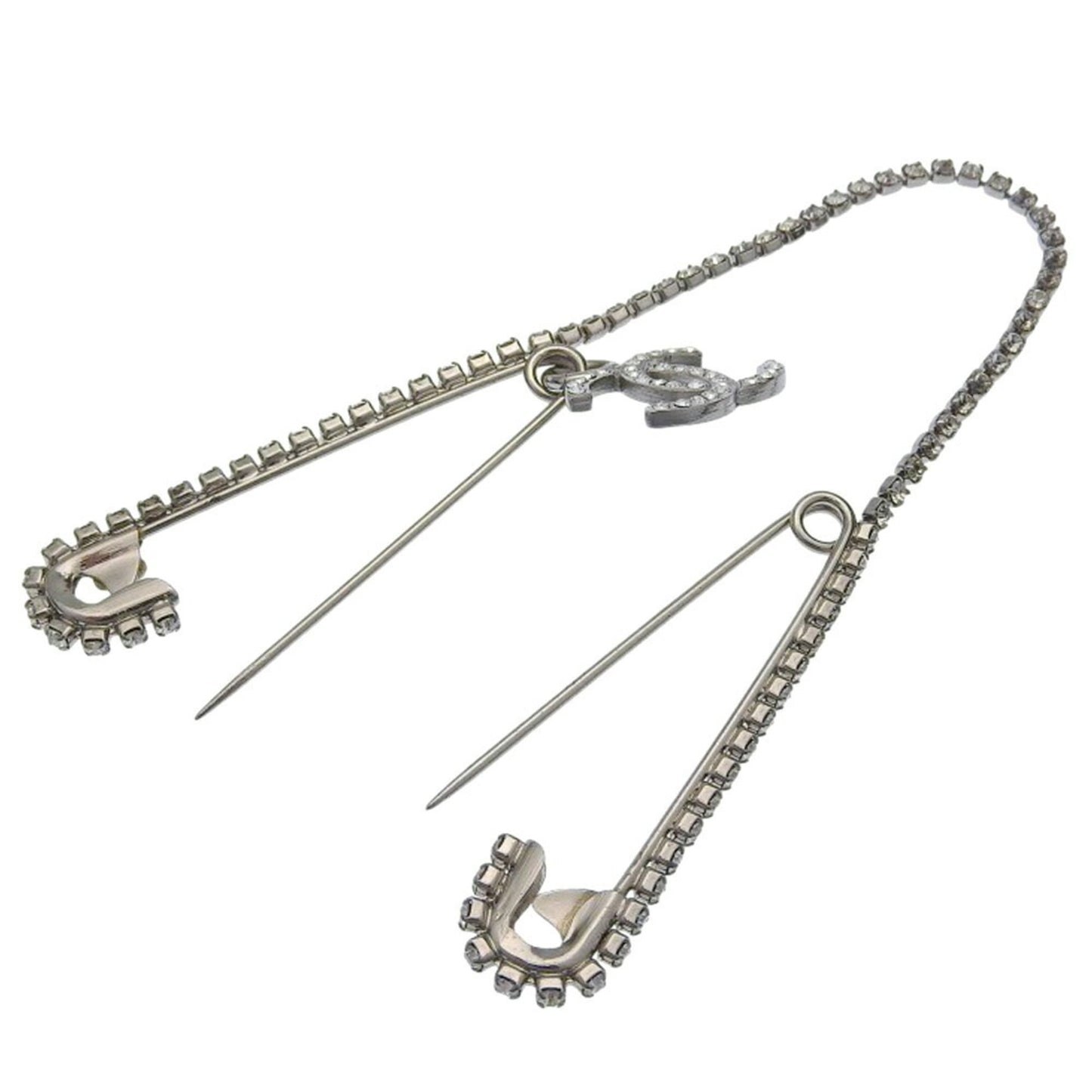 CHANEL Coco Mark Double Pin Brooch A16386 01P Metal Rhinestone