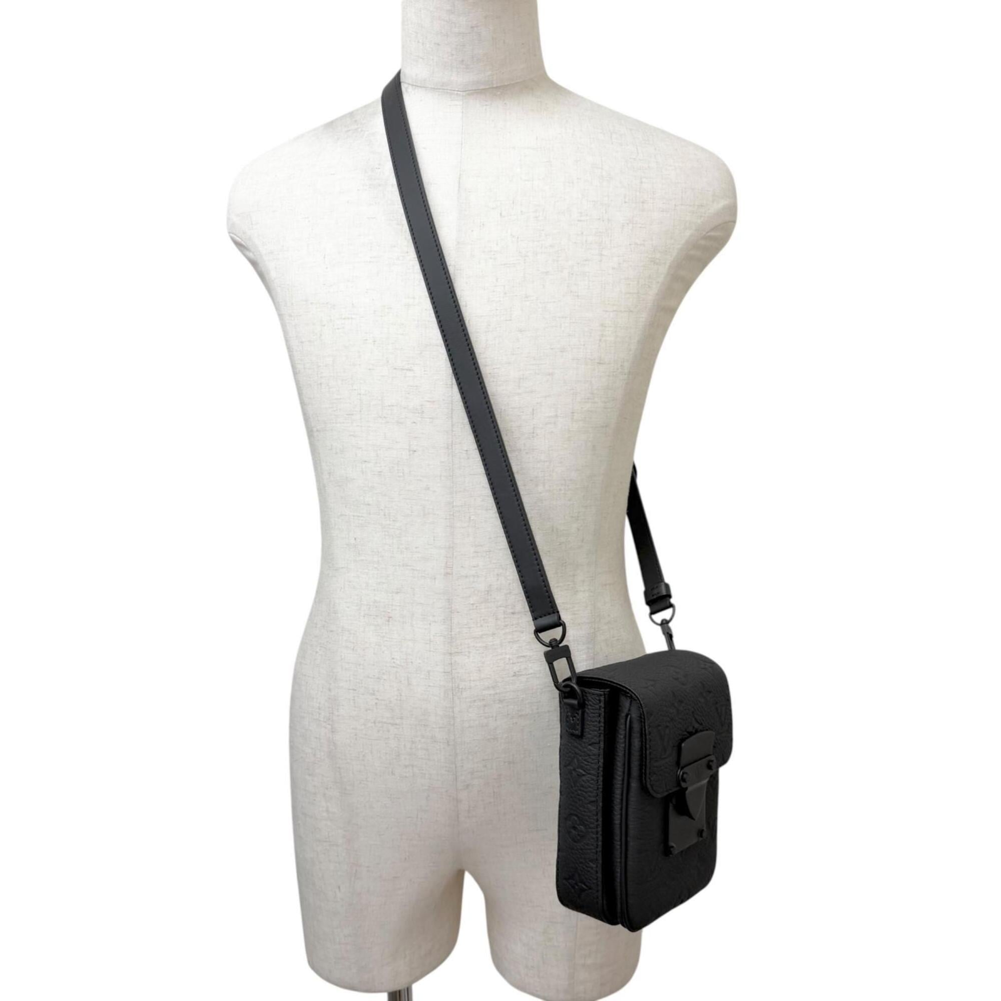 LOUIS VUITTON M81524 S-Lock Vertical Wearable Wallet Leather Taurillon Monogram Shoulder Bag Black Made in France Men's with Dust — Like New
