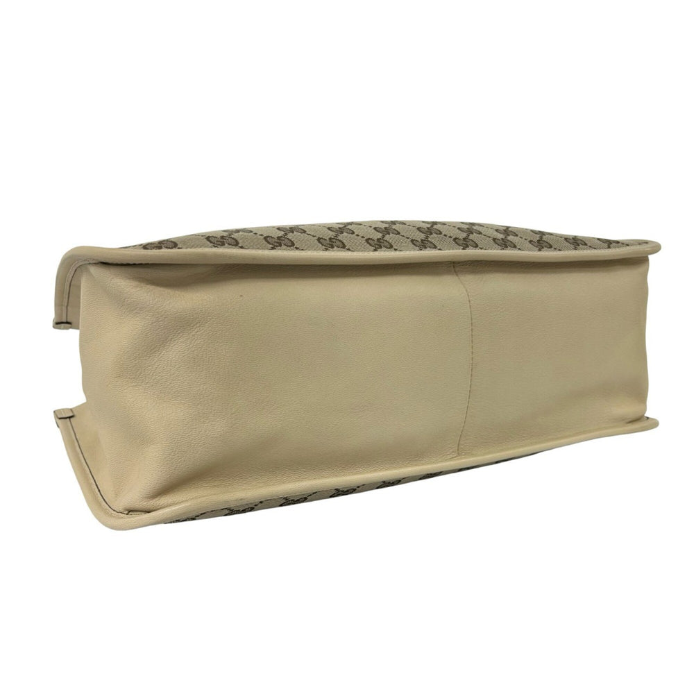 GUCCI GG Logo Horsebit Hardware Canvas Leather Genuine Tote Bag Semi Shoulder Beige 05060 — Like New