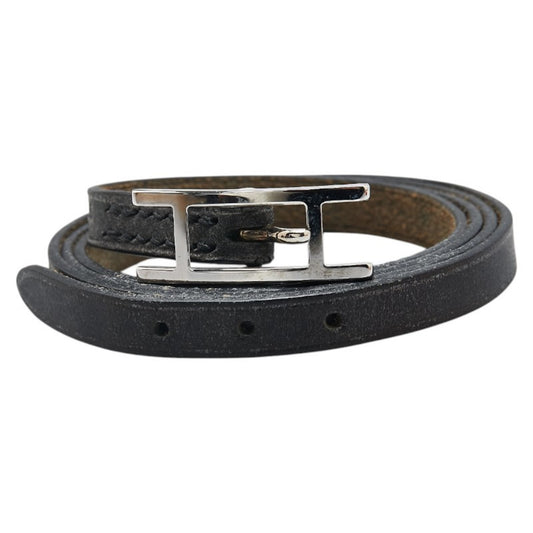 Hermes API3 Long Bracelet Choker Black Silver Leather Women's HERMES