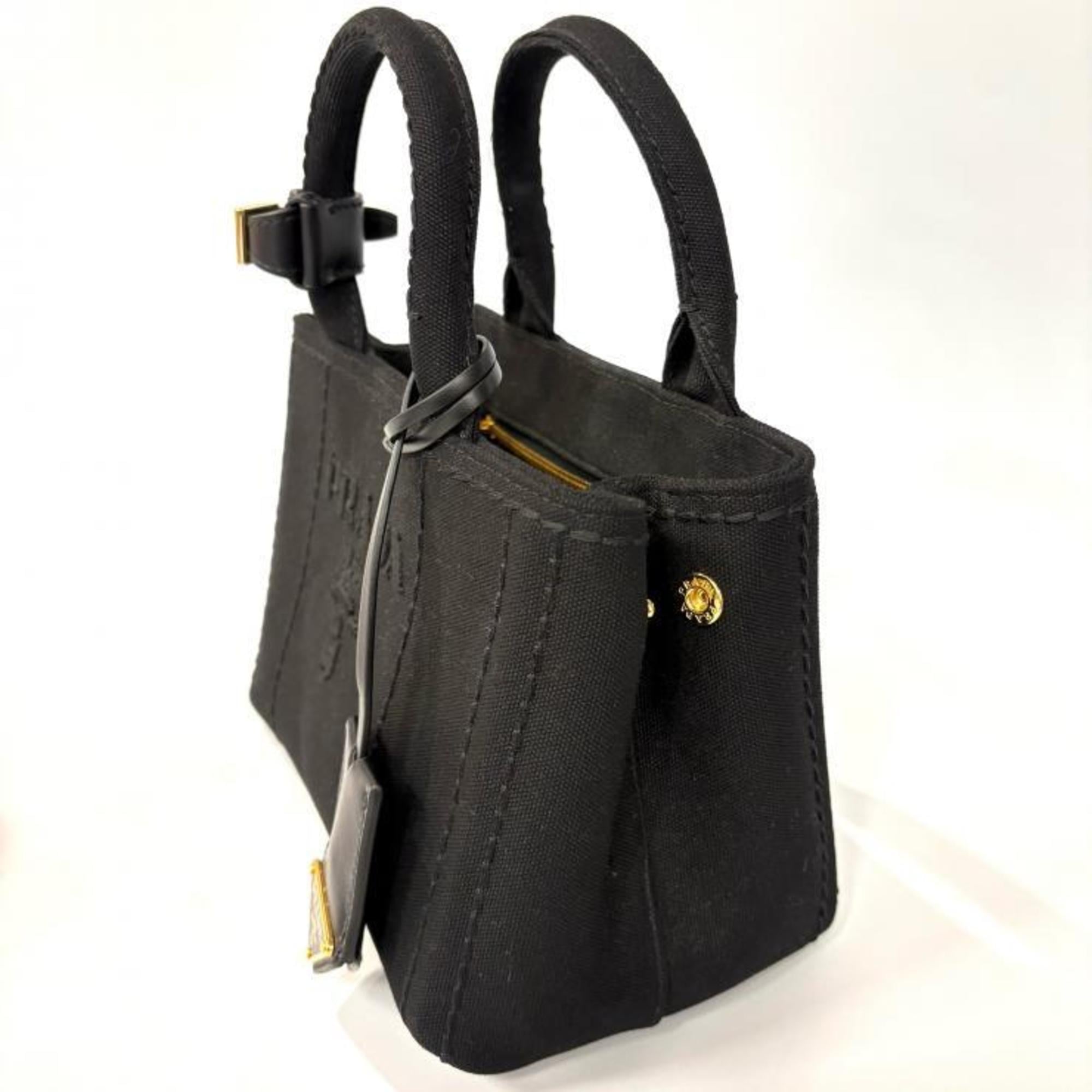 PRADA Canapa RICAMO 1BA038 Cotton Canvas Mini Handbag in Black, 2-Way Shoulder Bag, Prada