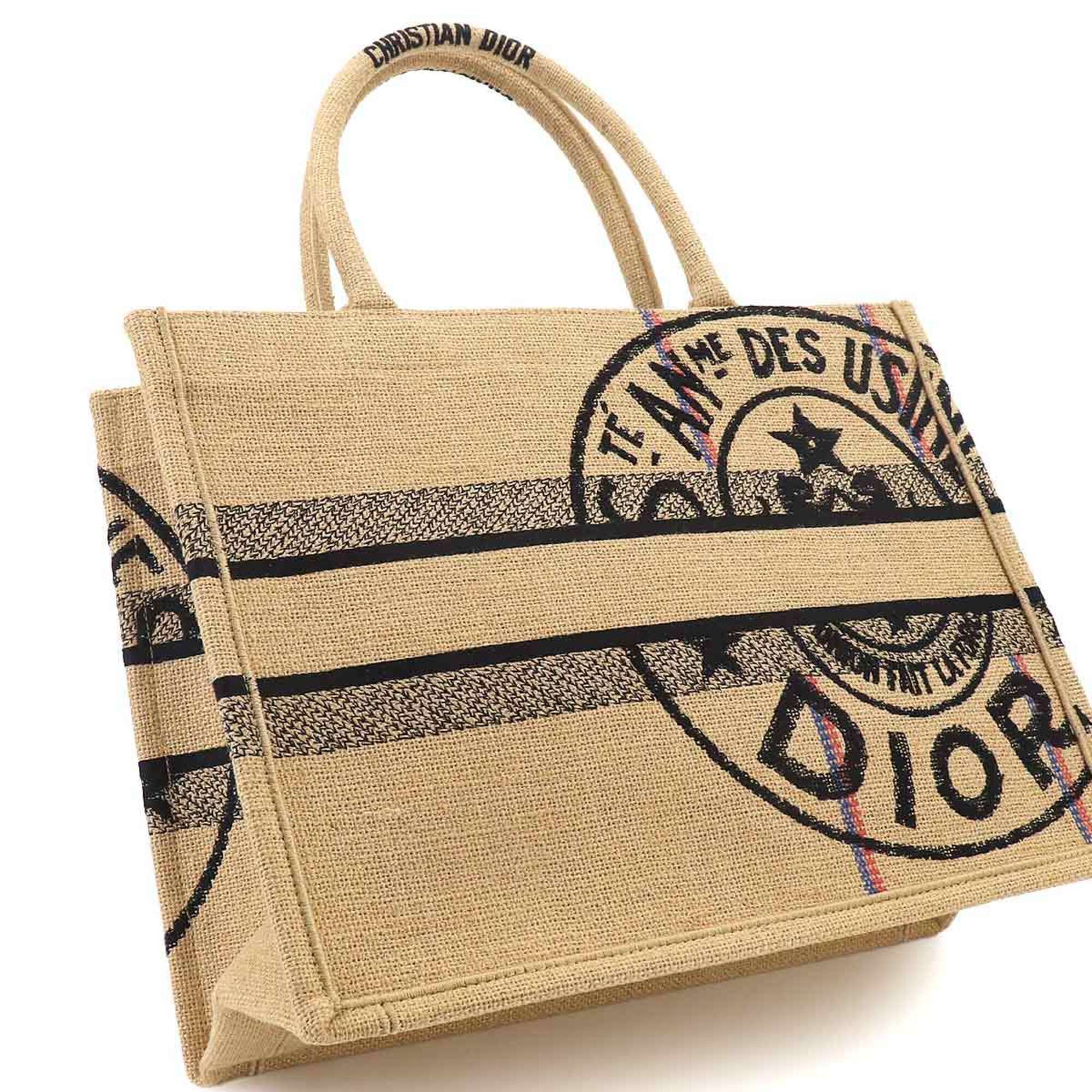 Christian Dior Book Tote Medium, Union Motif Handbag, Jute Canvas, Beige, M1296ZRUW — Like New