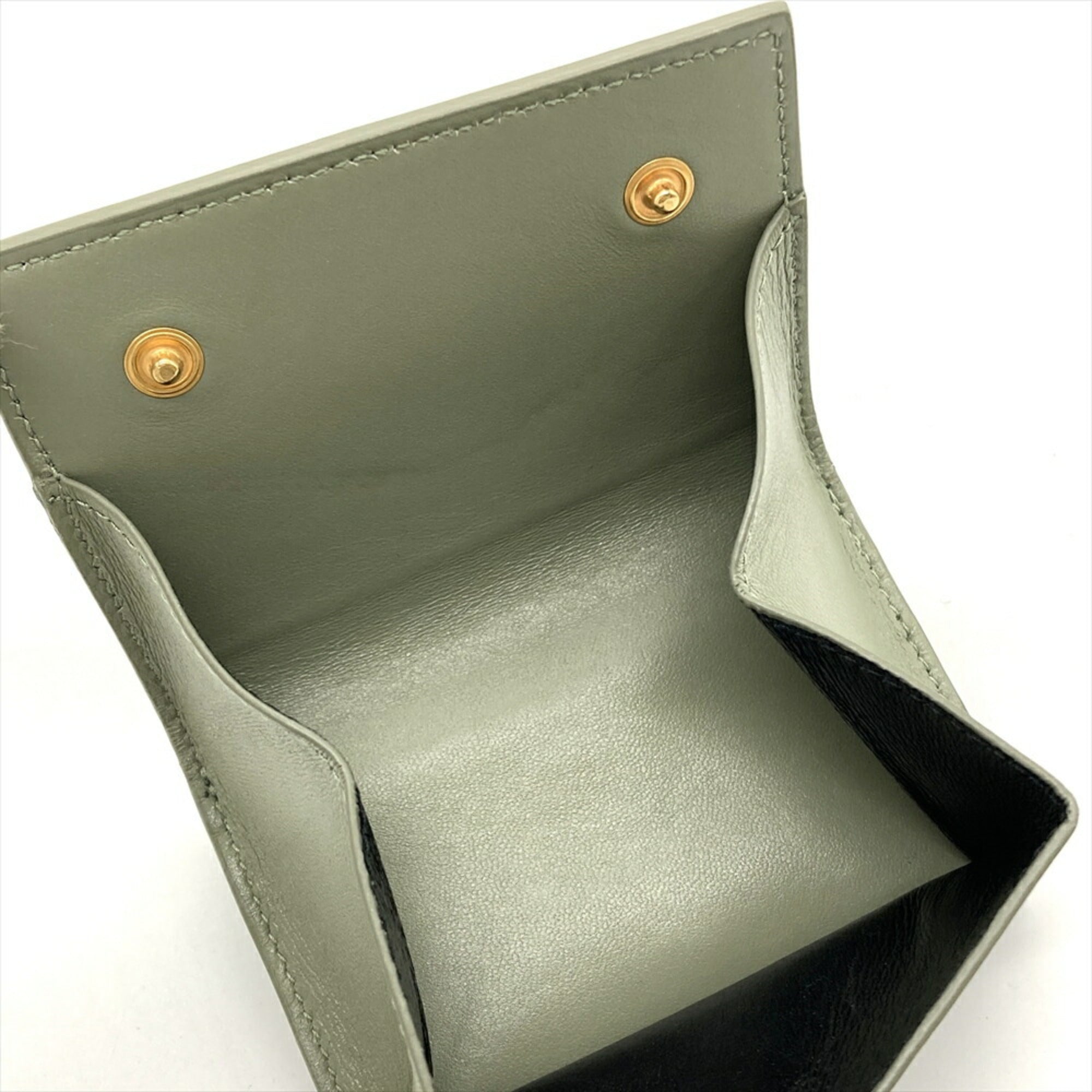 Saint Laurent SAINT LAURENT Compact Wallet Tri-fold Leather 678272 Khaki