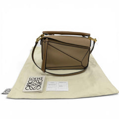 LOEWE A510U95X27 Puzzle Mini 2-Way Calf Leather Handbag/Shoulder Bag, Beige, Made in Spain, Women's, with Dust Bag — Like New