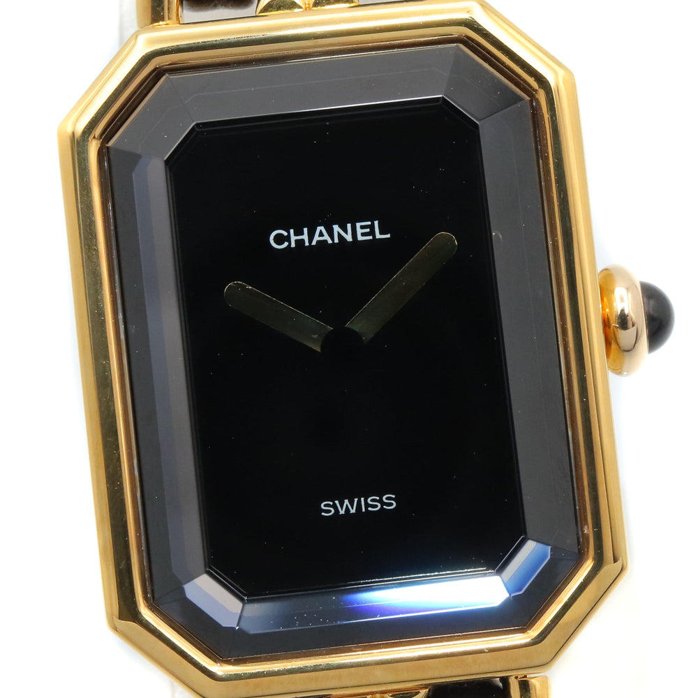 Chanel CHANEL Première S Watch, Gold Plated (GP), Leather Strap, Women's, Black, H0001 — Very Good