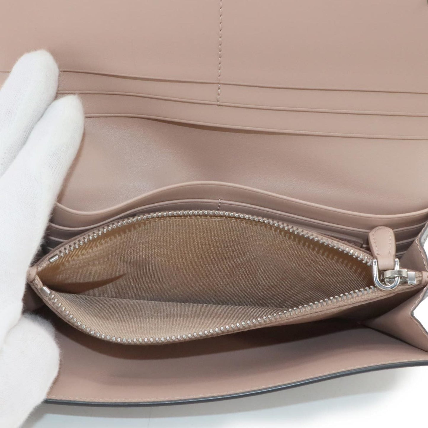 Prada Saffiano Bifold Long Wallet in Silver and Pink Beige Leather (1MH132) with Hardware