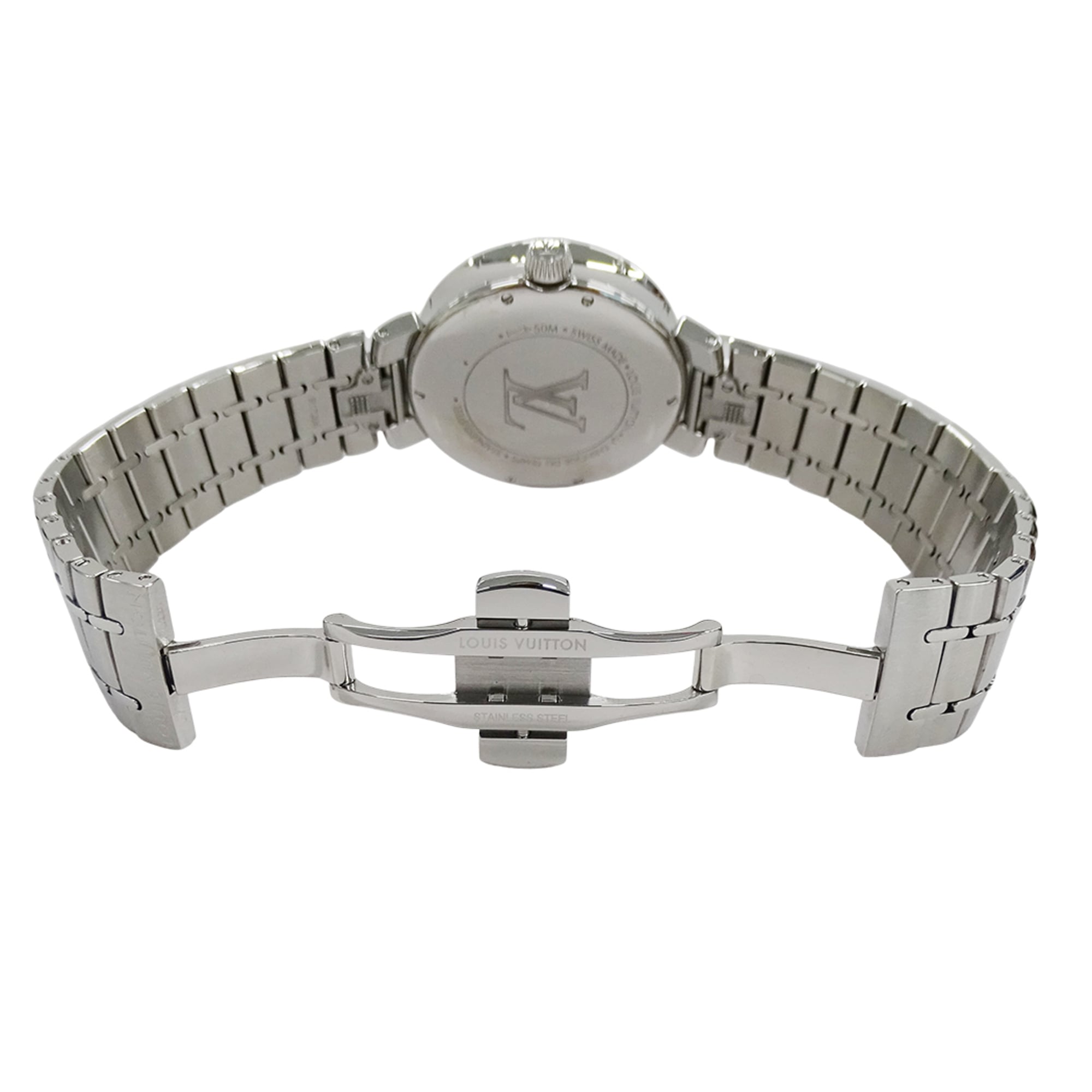 Louis Vuitton LOUIS VUITTON Women's Watch, Tambour Moon Dual Time, Quartz, Stainless Steel (QA104), Silver — Good