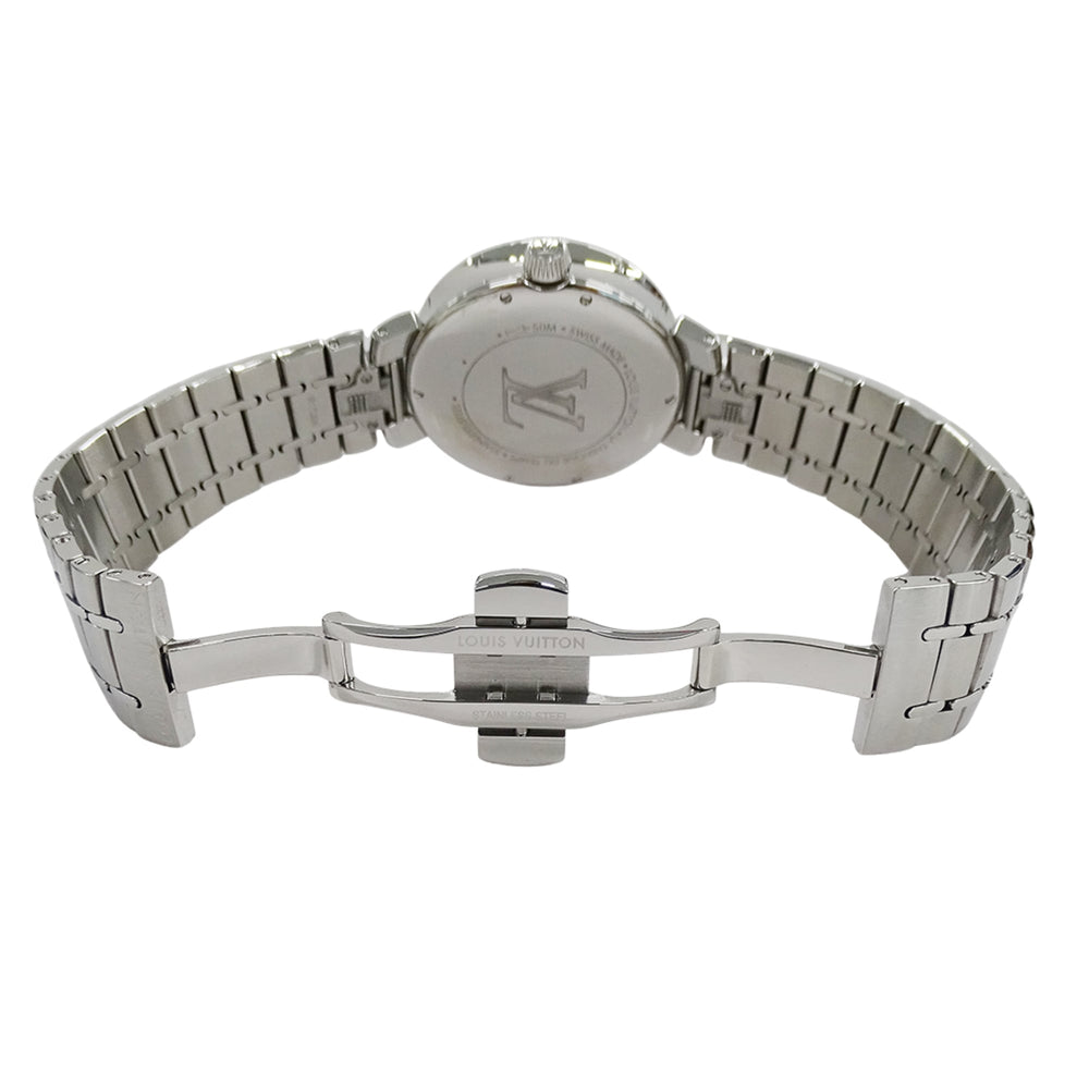 Louis Vuitton LOUIS VUITTON Women's Watch, Tambour Moon Dual Time, Quartz, Stainless Steel (QA104), Silver — Good