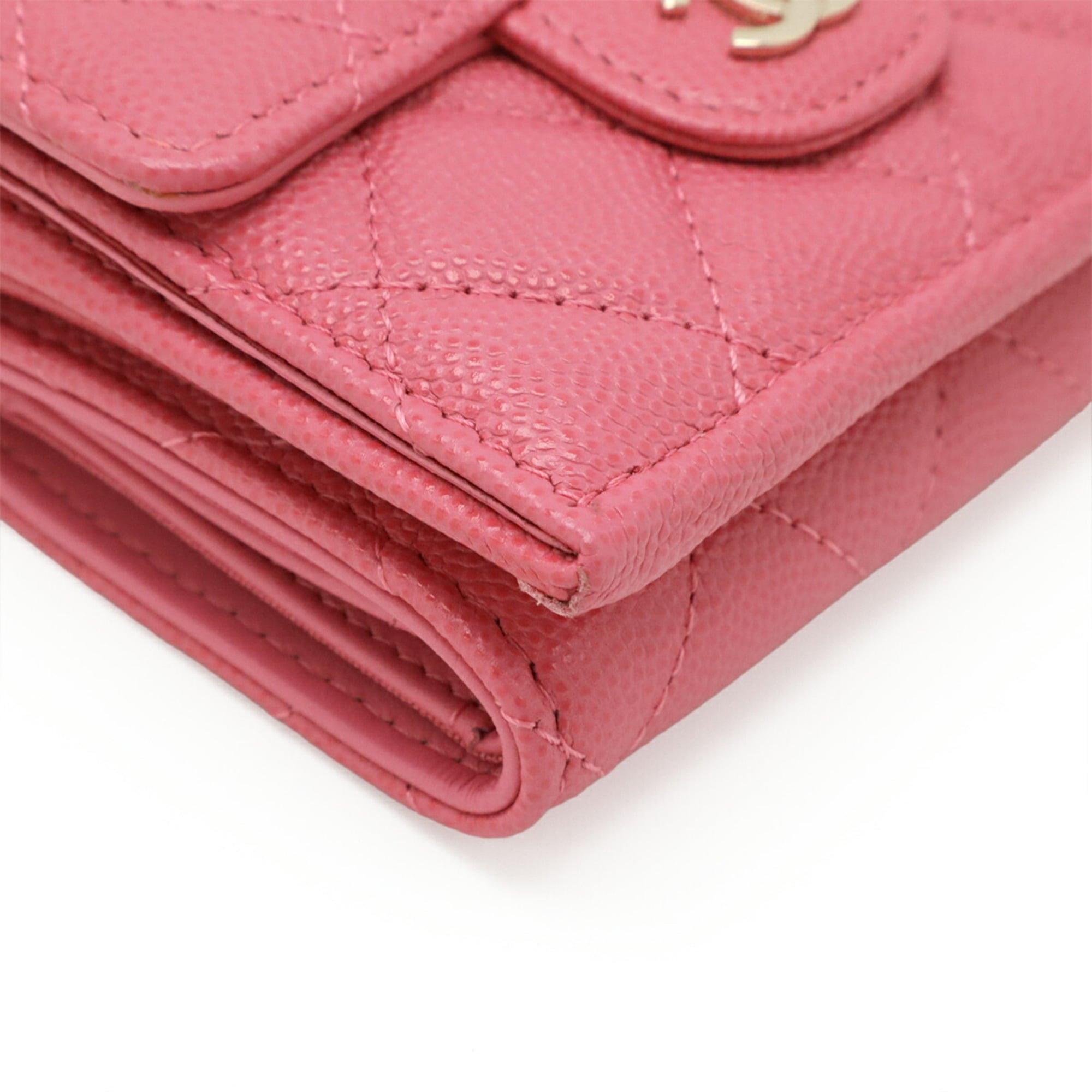 CHANEL Classic Small Flap Wallet Matelasse Coco Mark Tri-fold Caviar Leather Pink AP0230