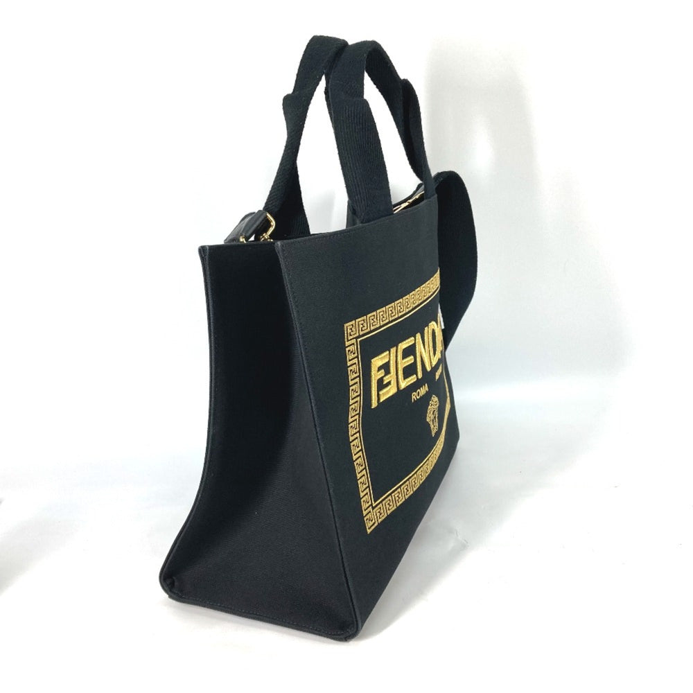 Fendi 8BH395 VERSACE collaboration 2WAY Tote Bag Crossbody Shoulder Bag Black Gold — Like New