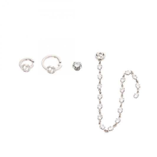 Gucci Interlocking G Nail Piercings, Stainless Steel with Rhinestones, Silver and Clear, 720757