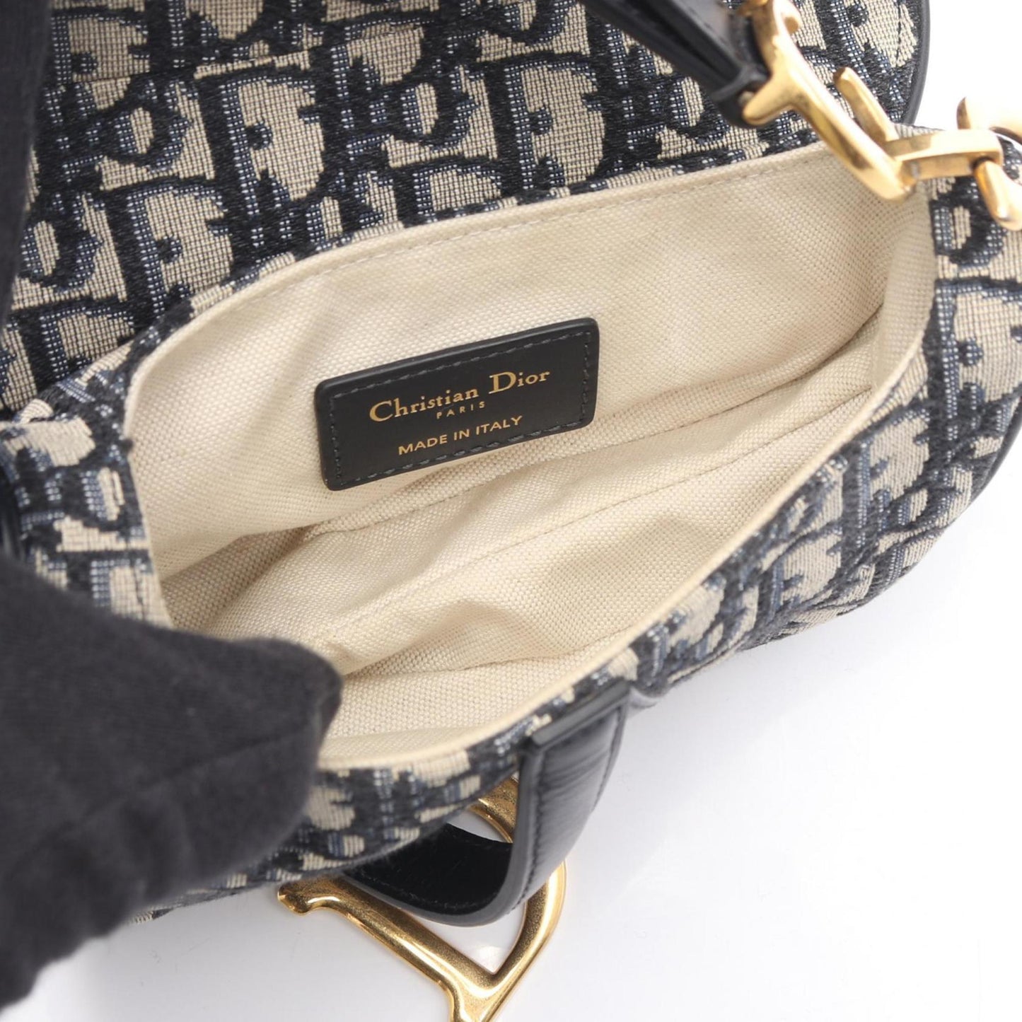 Christian Dior Dior Saddlebag Mini Oblique Jacquard Handbag Canvas Leather Women's Bag Ivory Navy Black