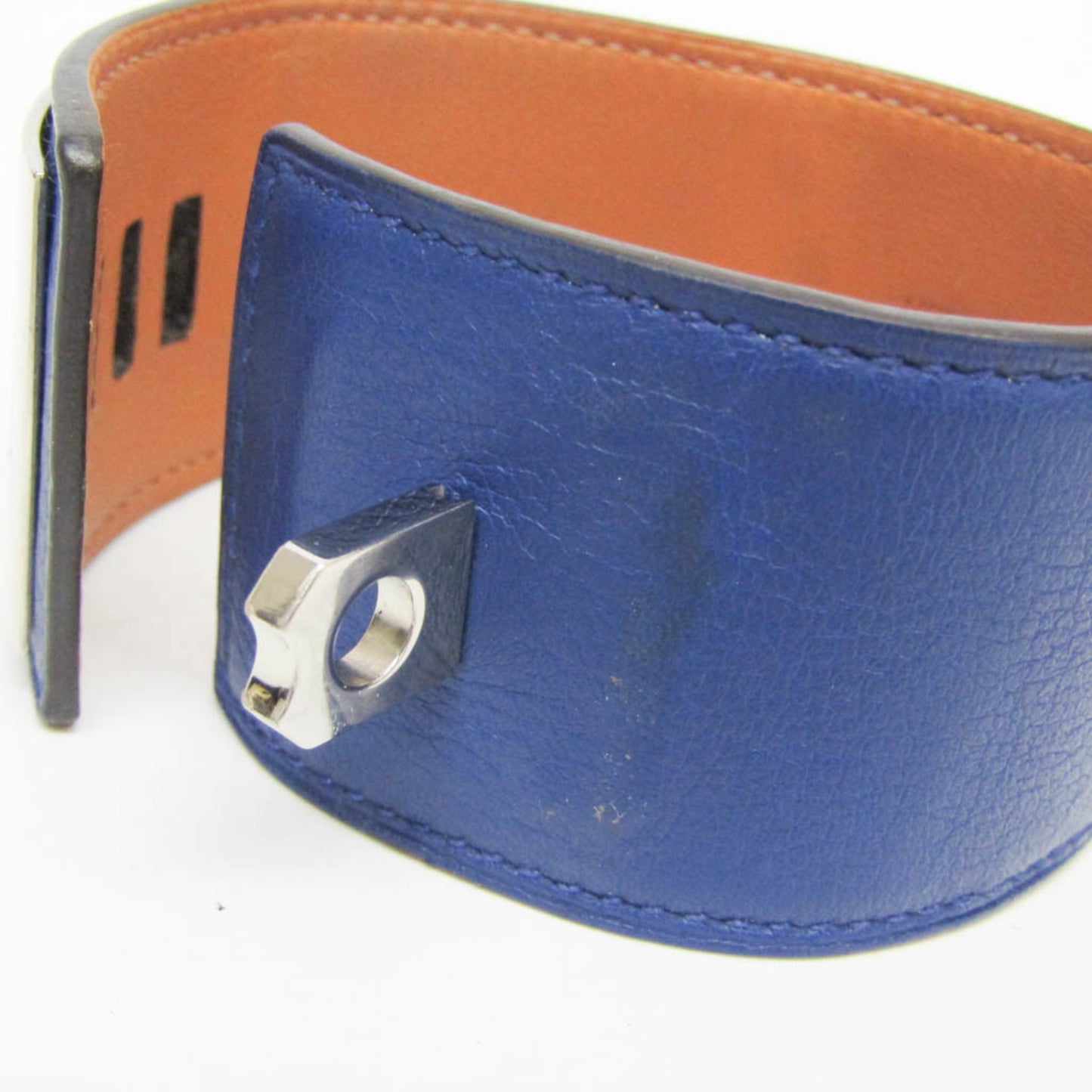 Hermes Collier De Chien Leather,Metal Bangle Silver,Bleu Saphir