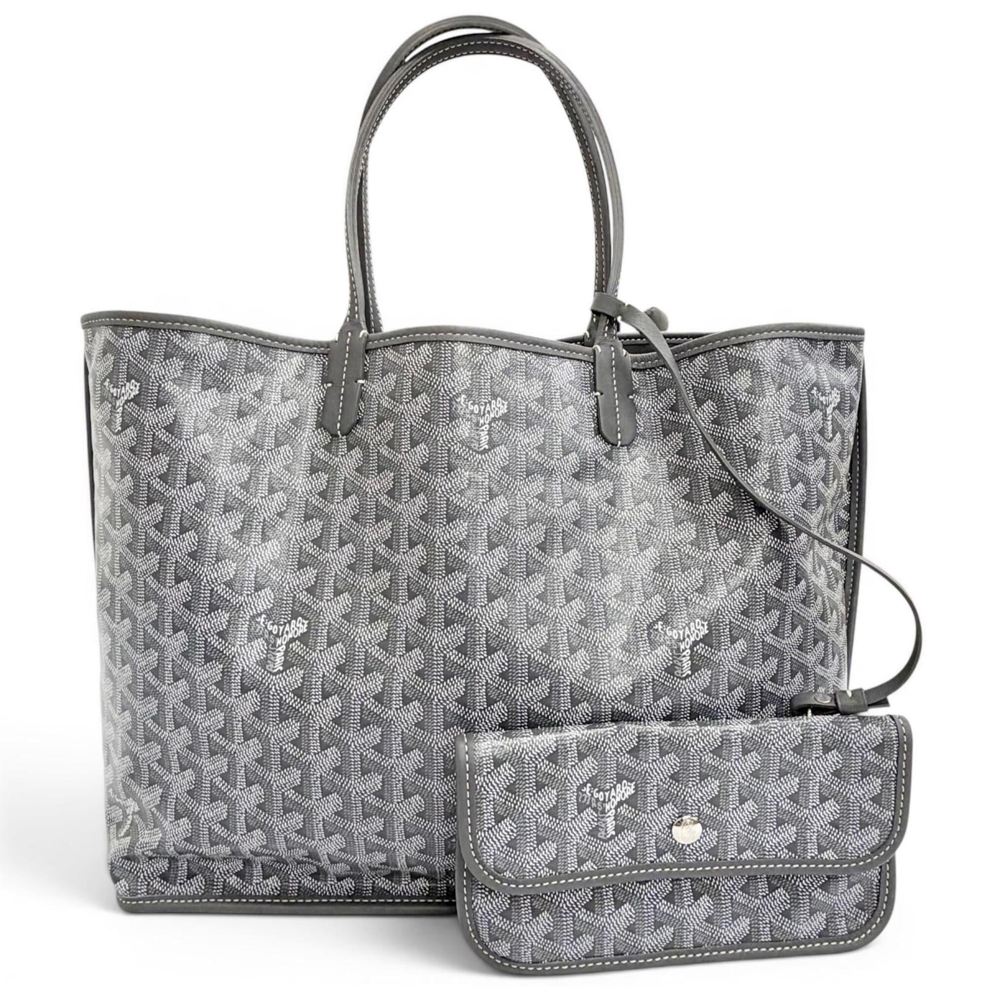 GOYARD Ange PM Tote Bag, Goyardine Canvas with Leather Accents, Comes Pouch, Grey, Made in France, Women's, Includes Dust Bag — Like New