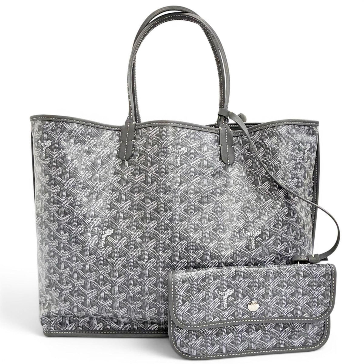 GOYARD Ange PM Tote Bag, Goyardine Canvas with Leather Accents, Comes Pouch, Grey, Made in France, Women's, Includes Dust Bag — Like New