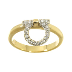 Salvatore Ferragamo Gancini Ring with Diamonds, 18K Yellow Gold (YG) WG (750) — Like New
