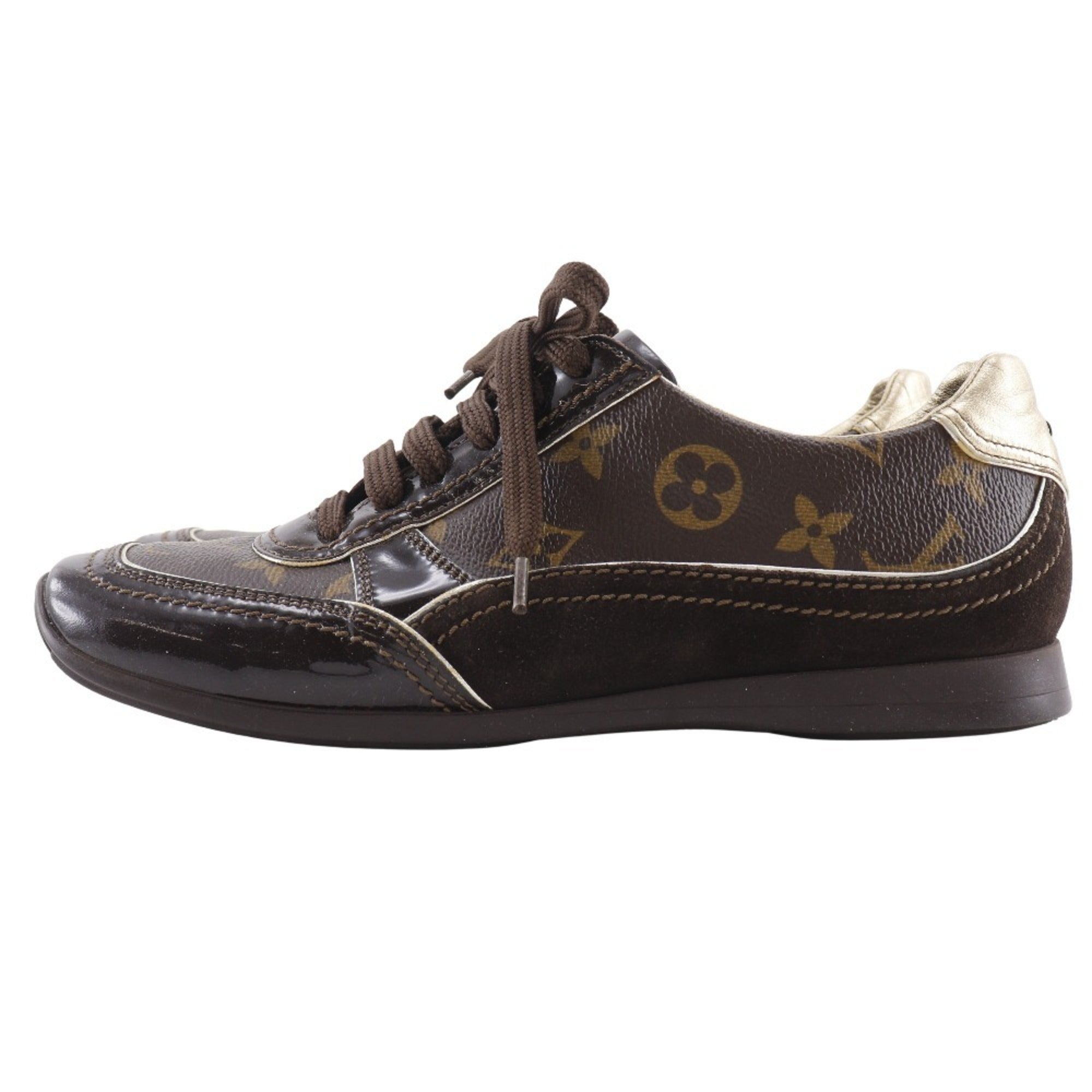 Louis Vuitton Low-Cut Sneakers, Monogram Canvas x Patent Leather, Brown, Women's