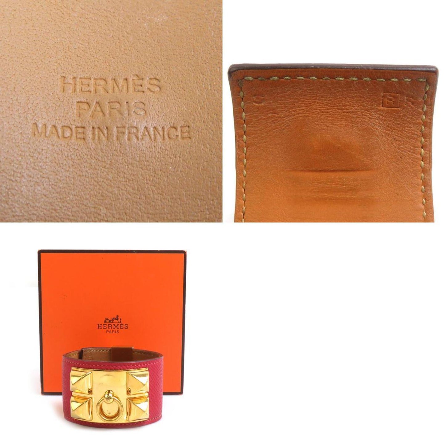 Hermes HERMES Bracelet Bangle Collier de Chien Epsom Metal Estimated Rouge Grenat Gold Men's Women's h31107i