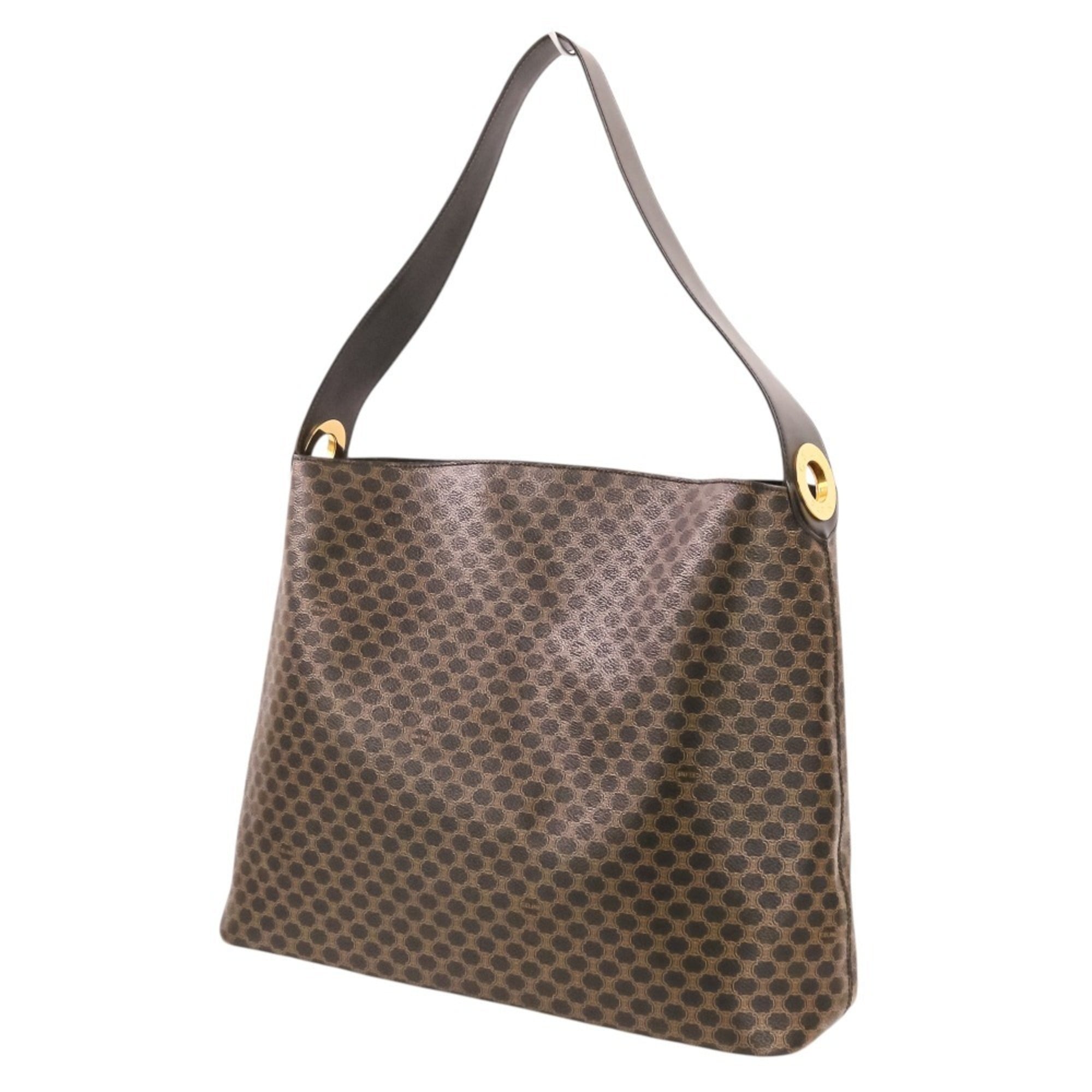 CELINE Vintage Macadam Pattern One-Shoulder Bag, Brown & Black, Women's — Like New