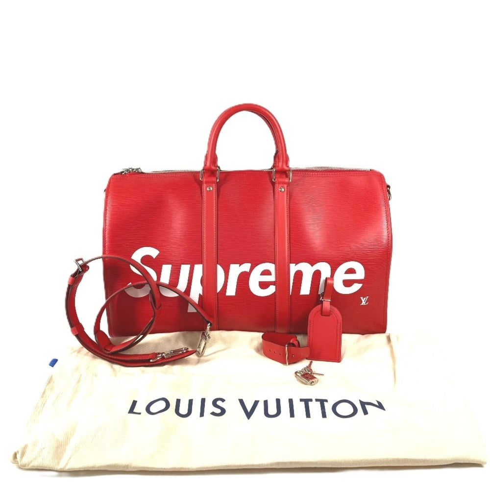 LOUIS VUITTON M53419 Epi Leather x Supreme Collaboration Keepall Bandoulière 45 Travel Bag, Boston Men's, Red, Like New — Like New