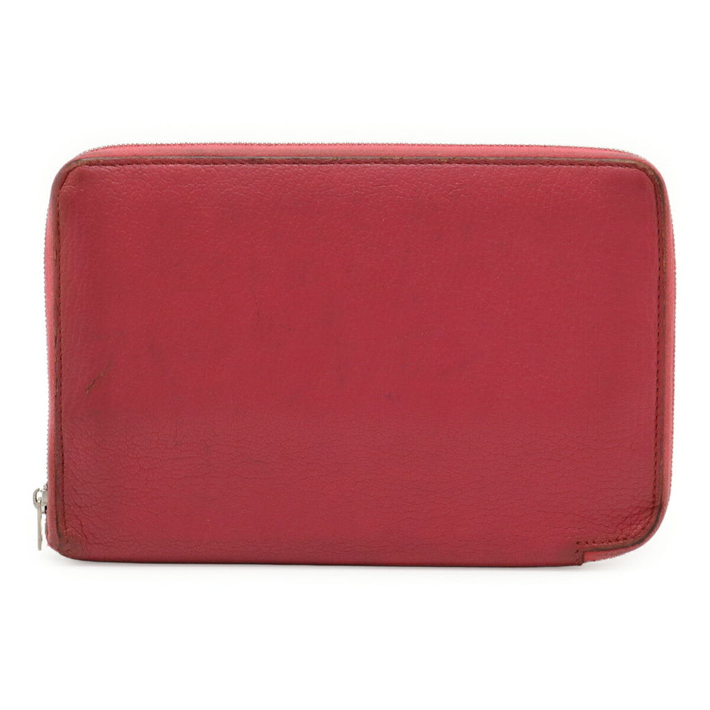 HERMES Azap Combine Round Long Wallet in Chevre Leather, Fuchsia Pink, Stamped with "M"