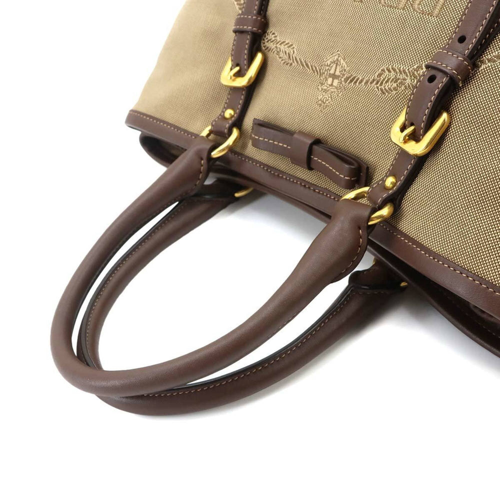 Prada Jacquard Ribbon 2-way Hand/Shoulder Handbag, Canvas and Leather, Beige/Brown Logo Bag — Like New