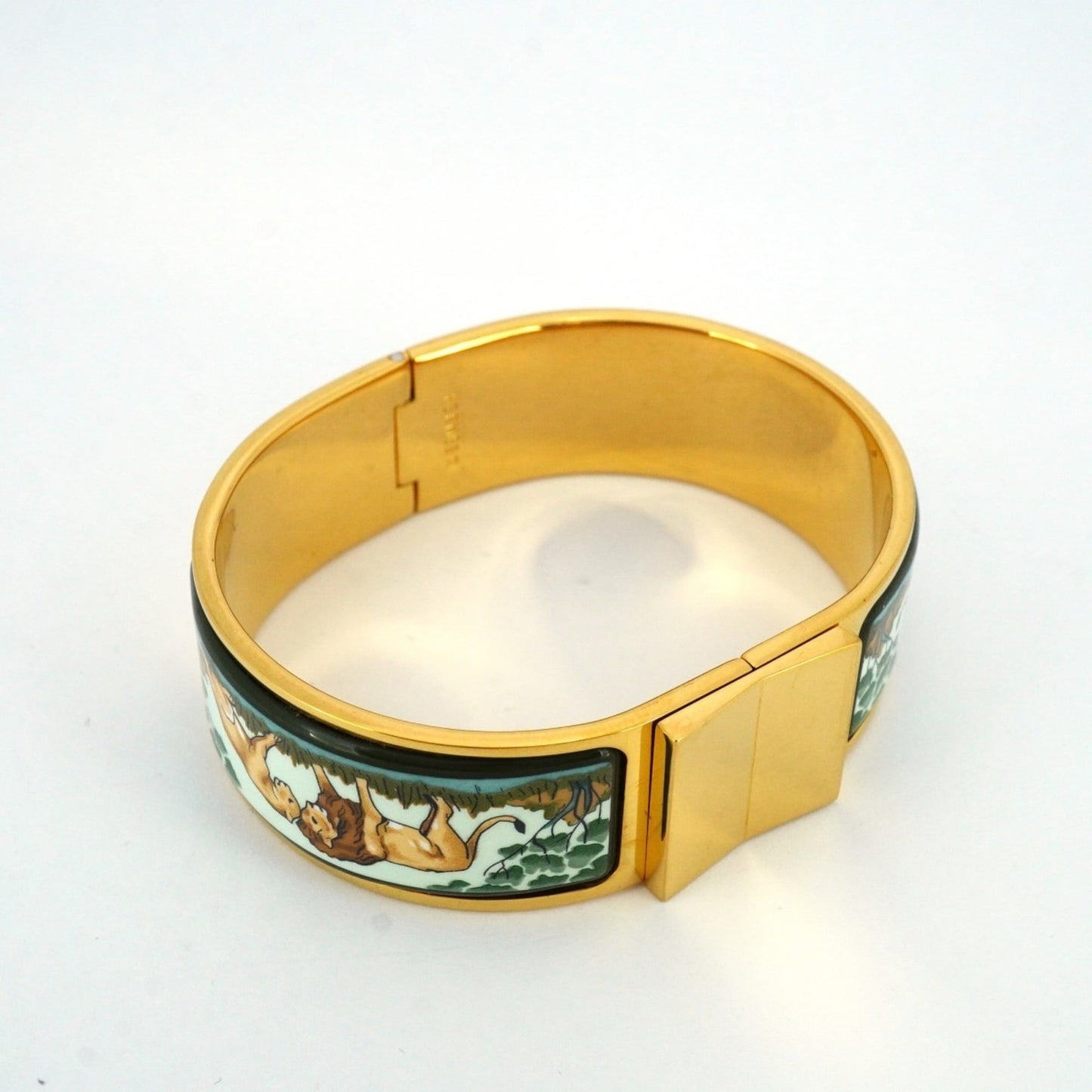 Hermes Click Cluck GM Bangle, GP Plated, Cloisonne, Gold, Green, Multicolor, Women's