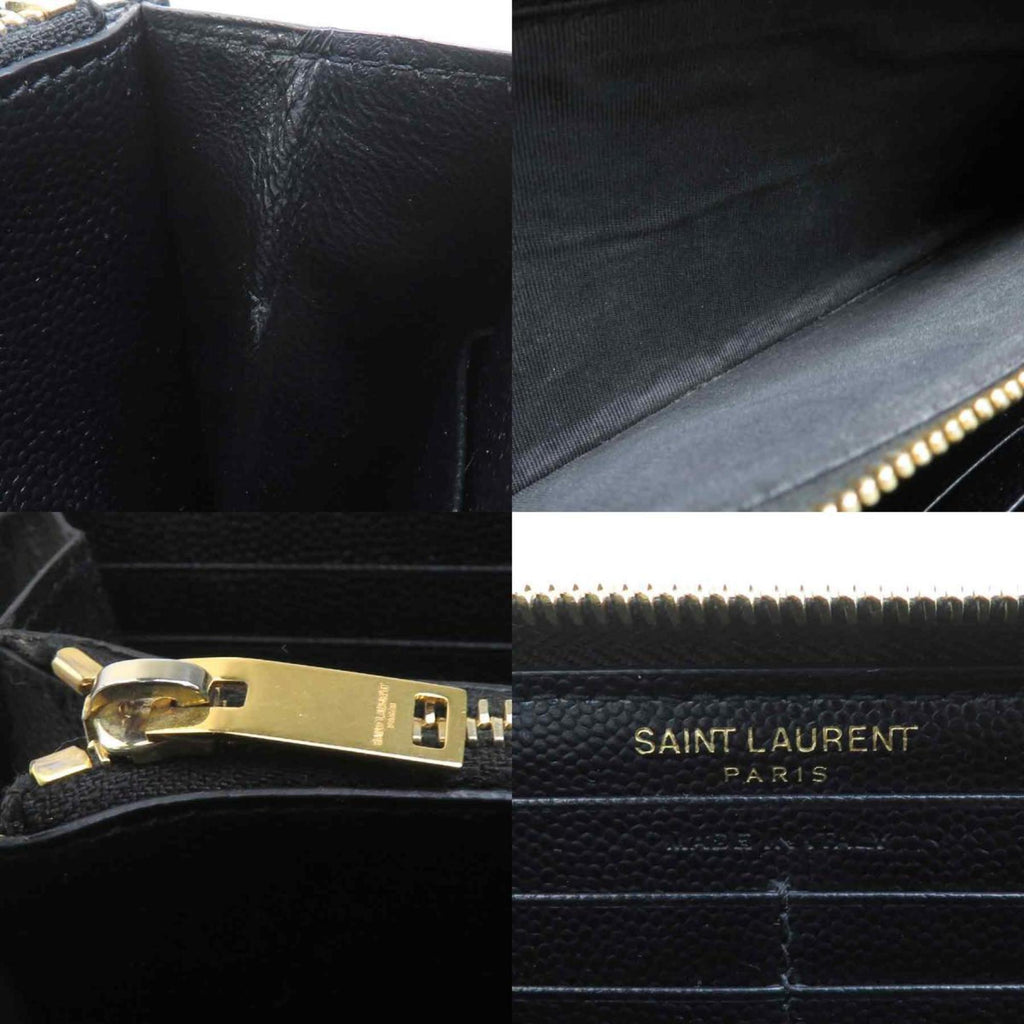 Saint Laurent round long wallet in black and gold leather for women (h31776g)